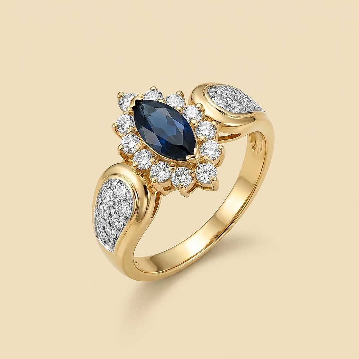 14K Yellow Gold Sapphire and Diamond Cocktail Ring
