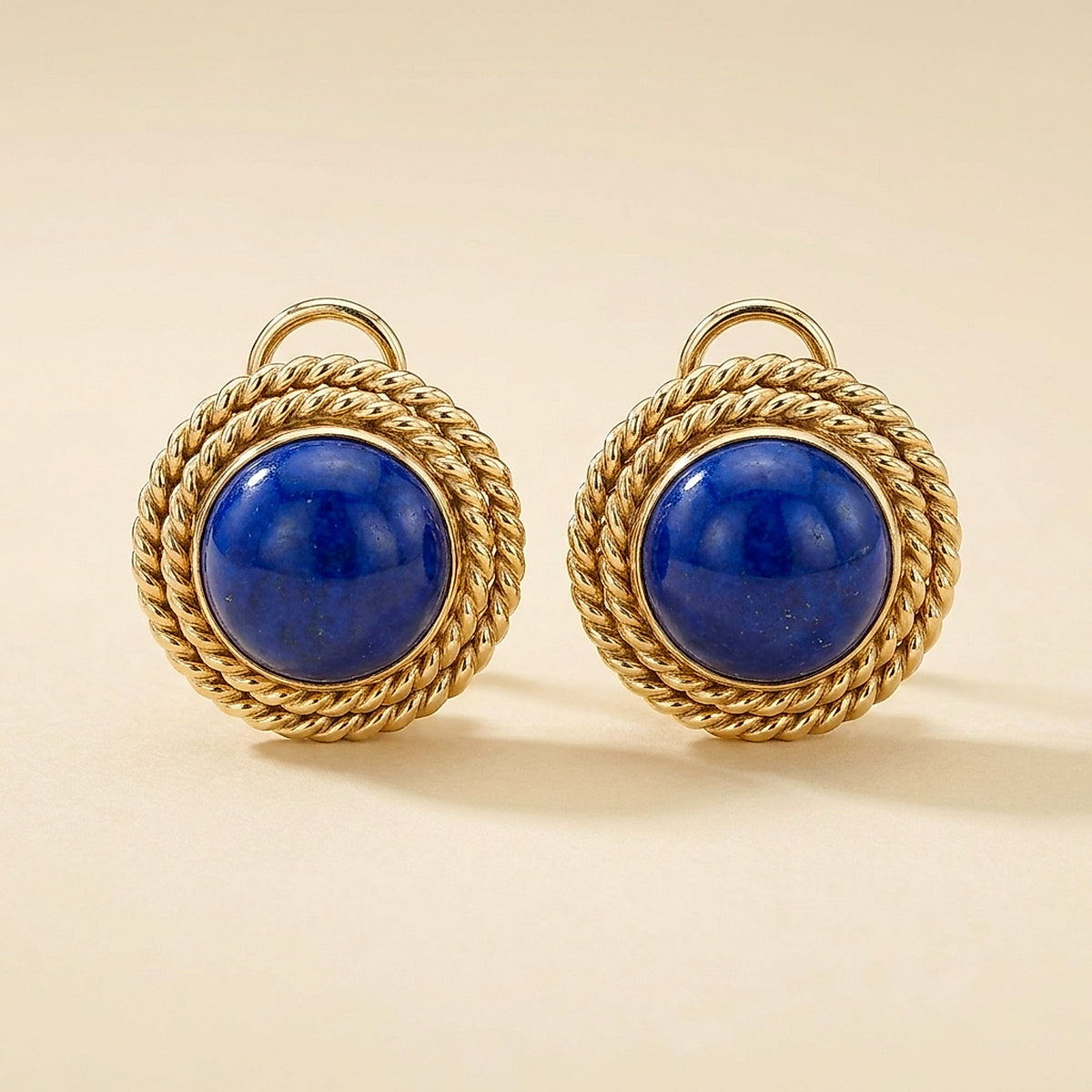 14K Yellow Gold Handmade Lapis Earrings