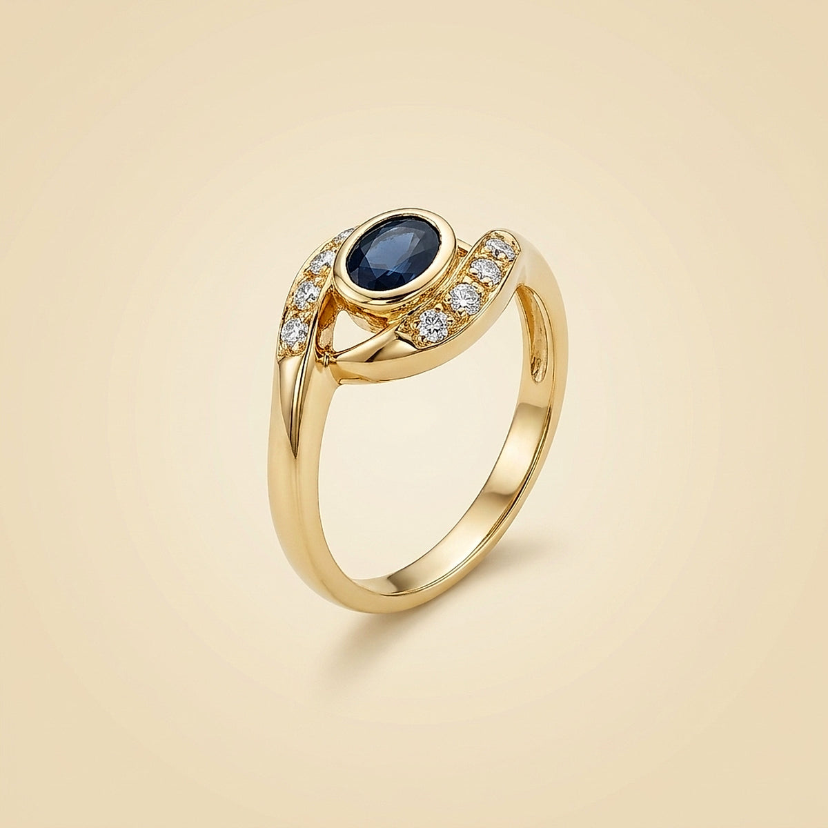 14K Yellow Gold Sapphire and Diamond Bypass Ring