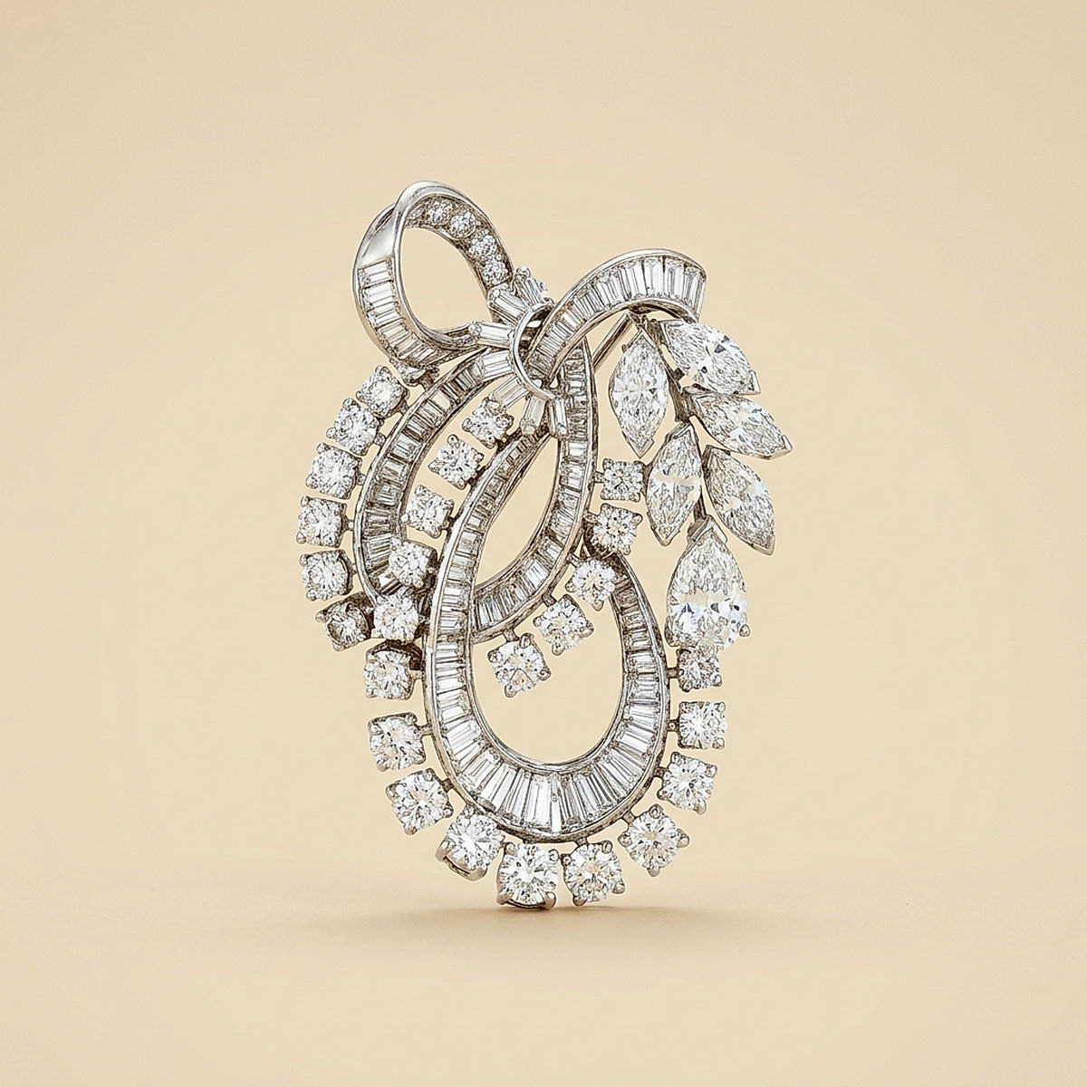 Large Platinum Brooch and Pendant