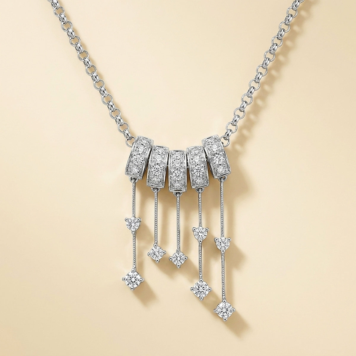 14K White Gold Diamond Tassel Drop Necklace