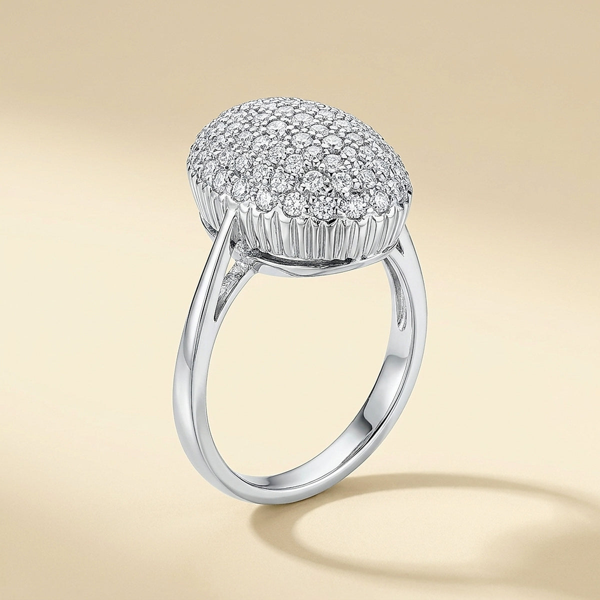 18K White Gold Pavé Diamond Oval Dome Ring