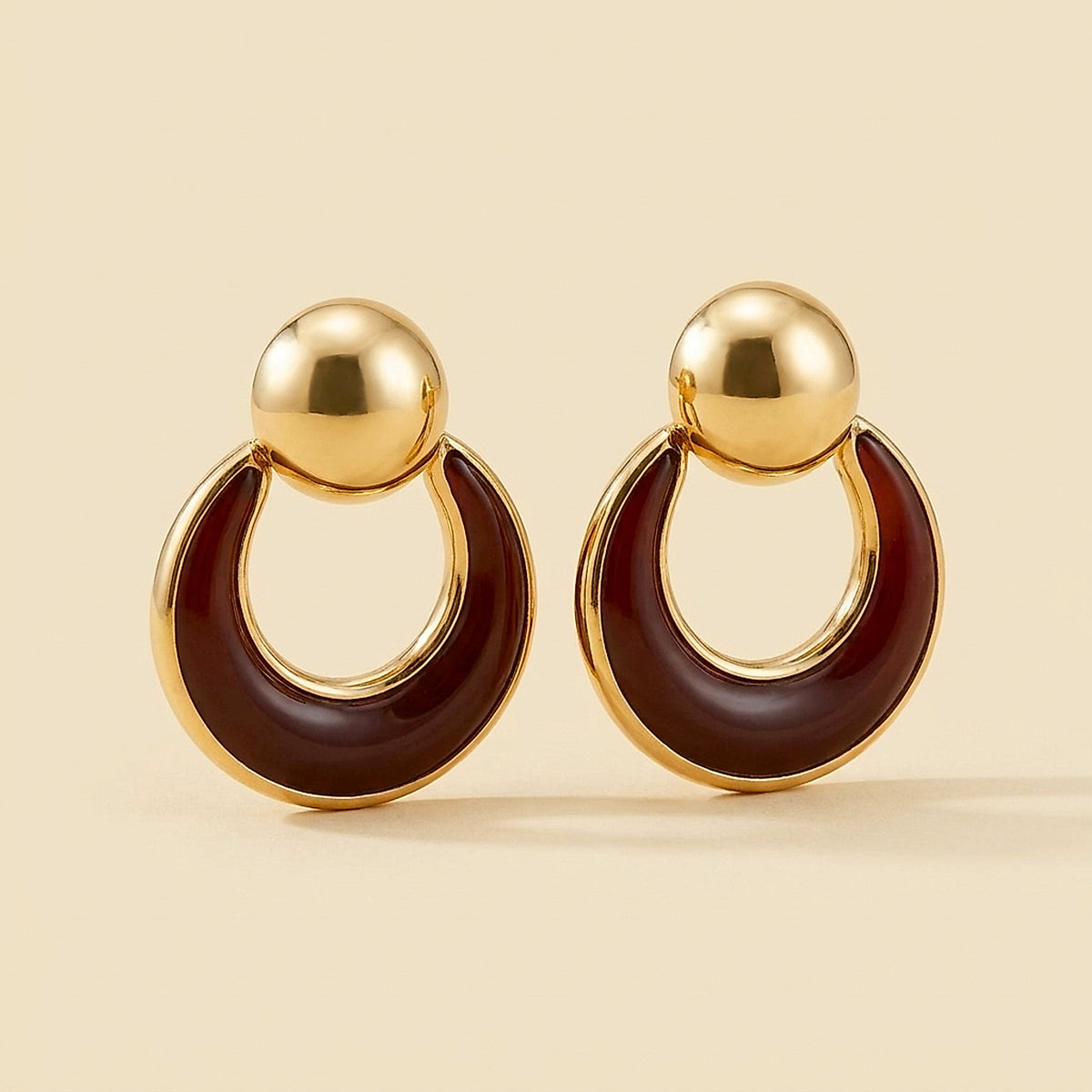 14K Yellow Gold Carnelian Doorknocker Earrings