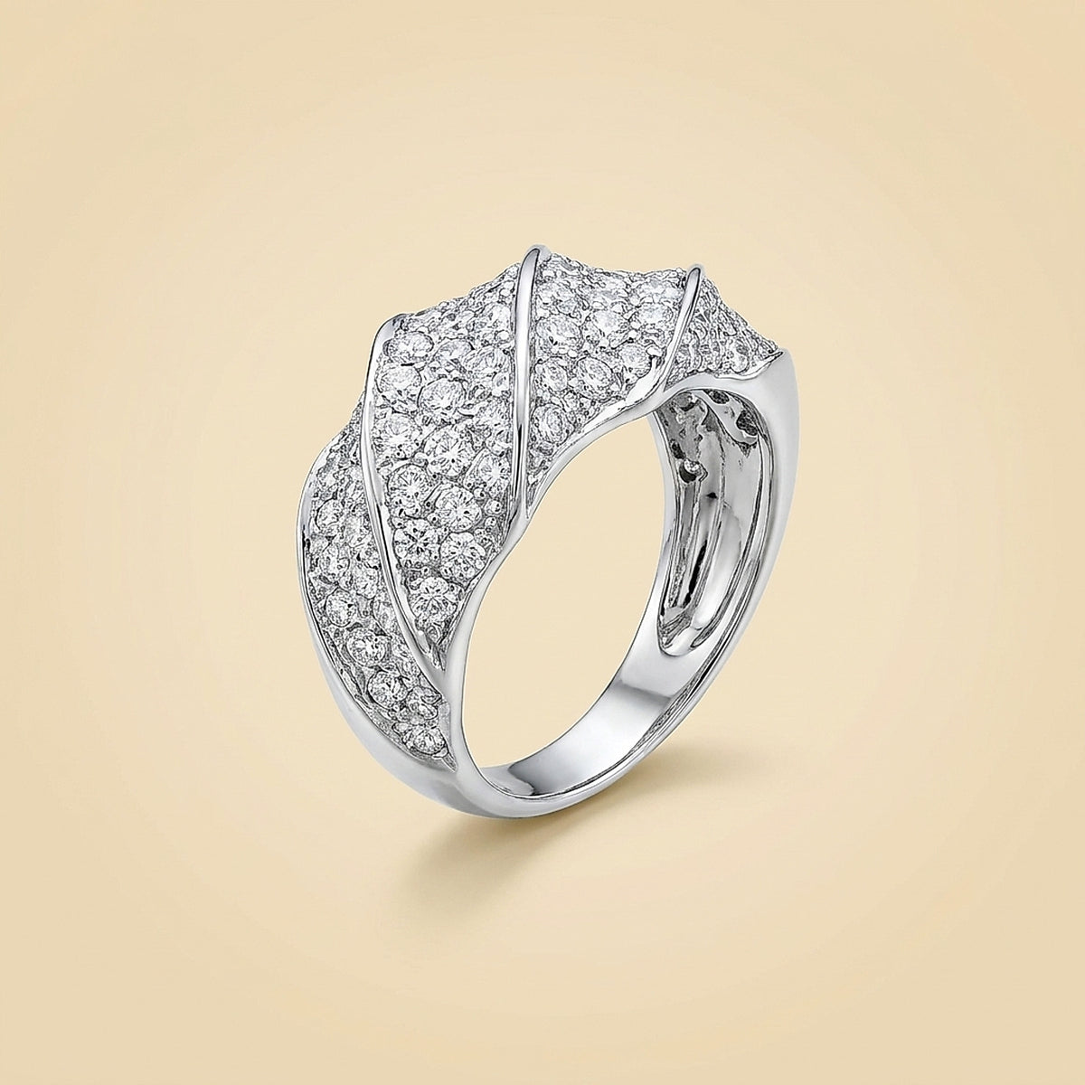 14K White Gold Sectional Diamond Cluster Ring