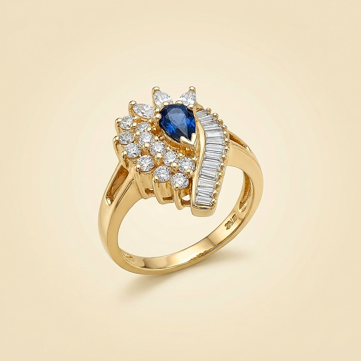 14K Yellow Gold Sapphire and Diamond Cocktail Ring