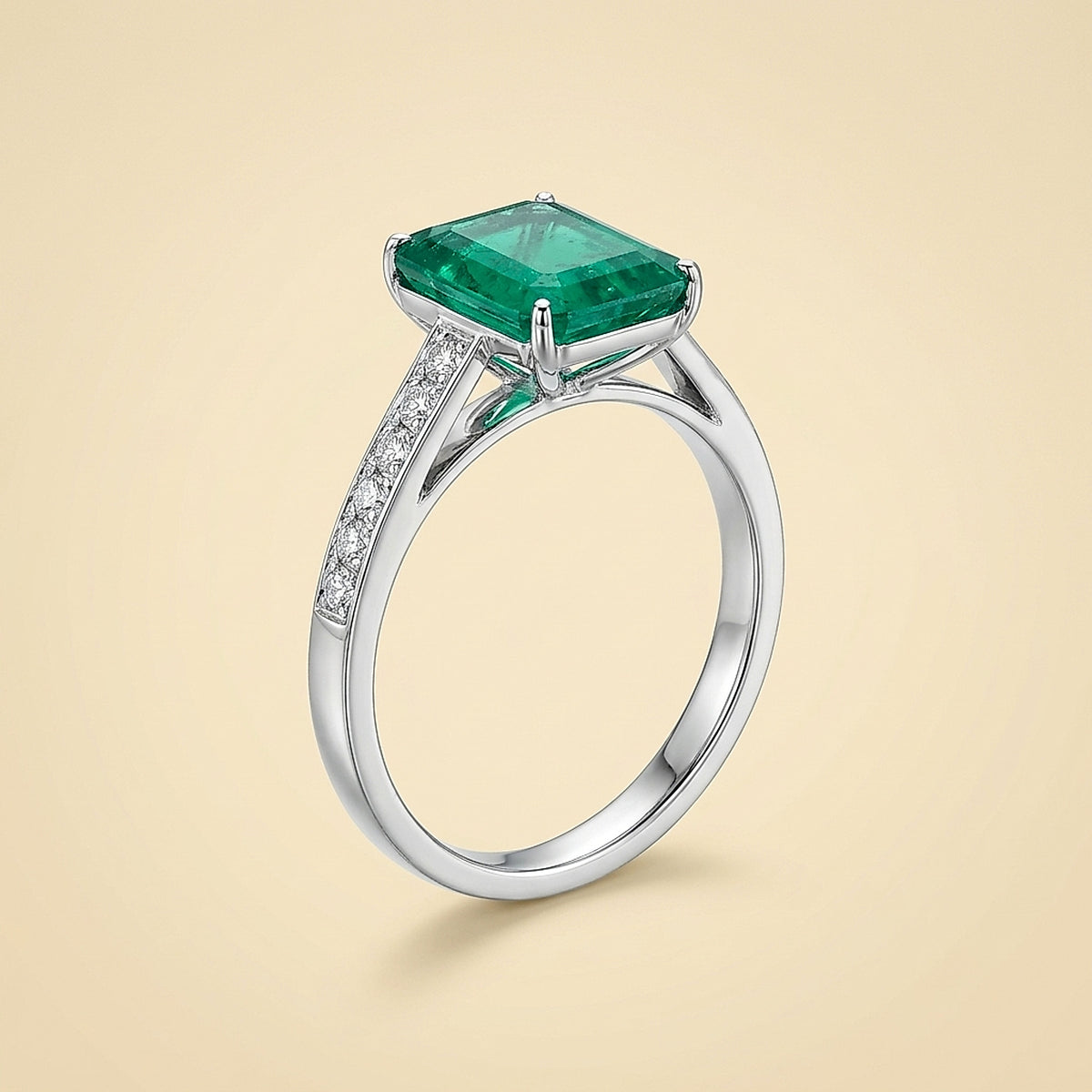 14K White Gold Emerald and Diamond Ring