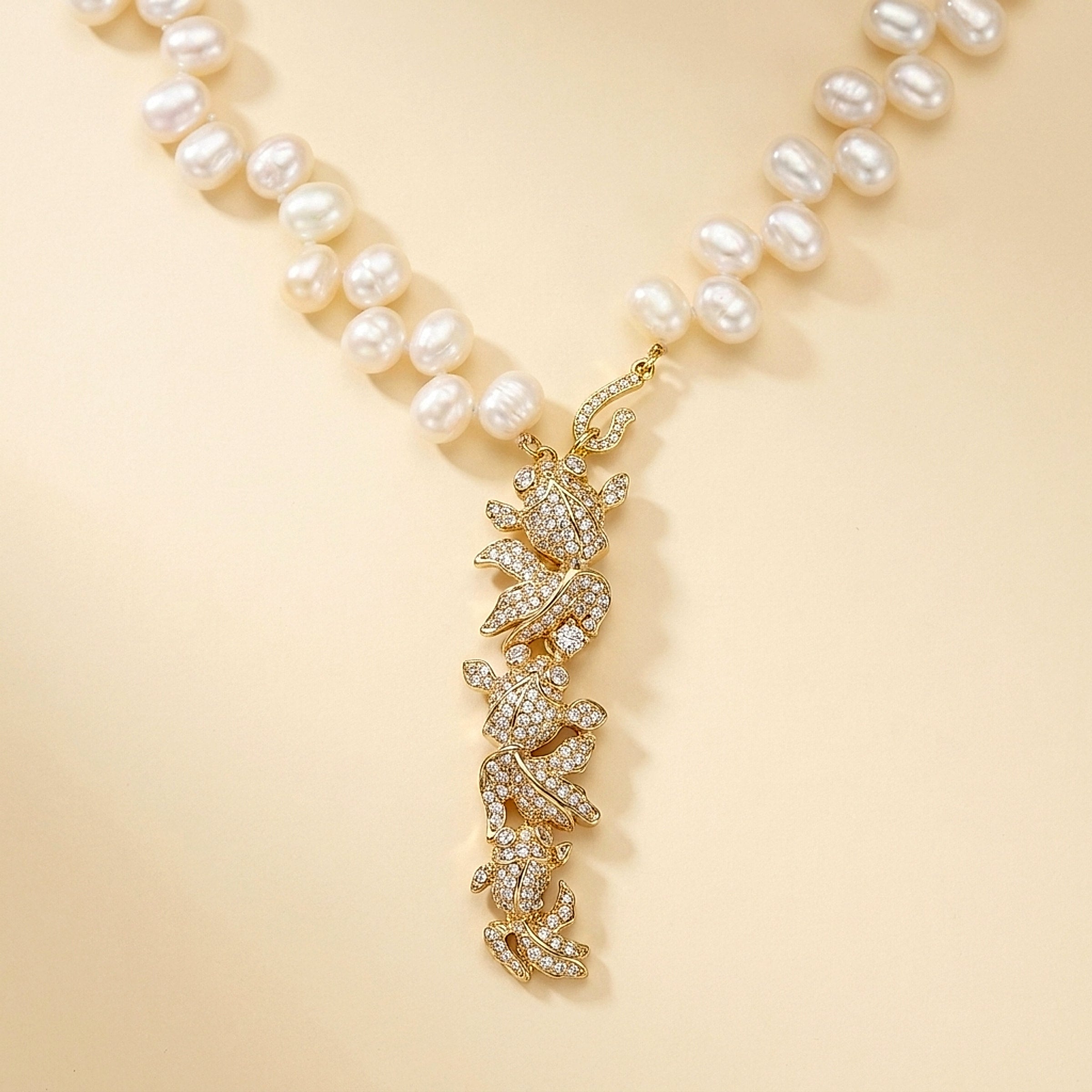 18K Yellow Gold Freshwater and Baroque Pearl Diamond Tassle Necklace