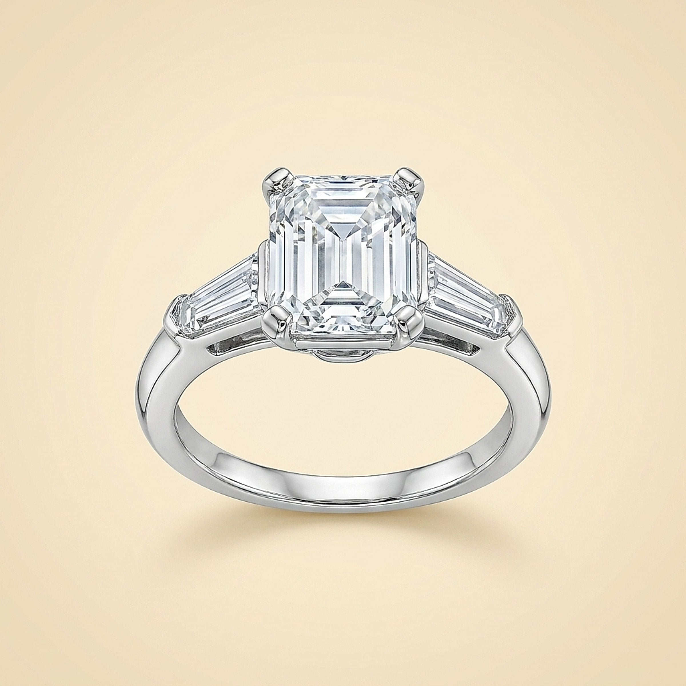 Platinum Emerald Cut Diamond Engagement Ring