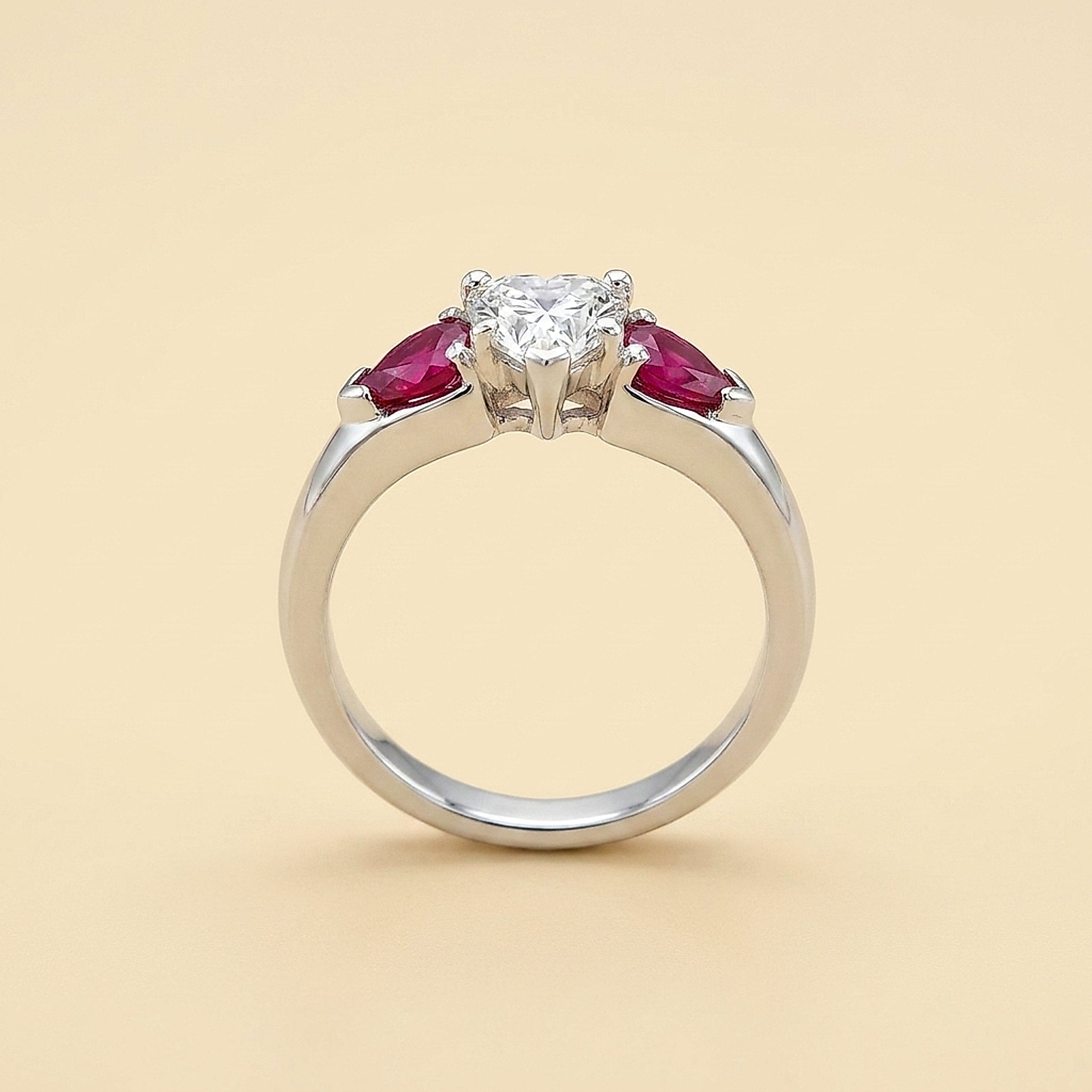 Handmade Platinum Heart Diamond and Ruby Ring