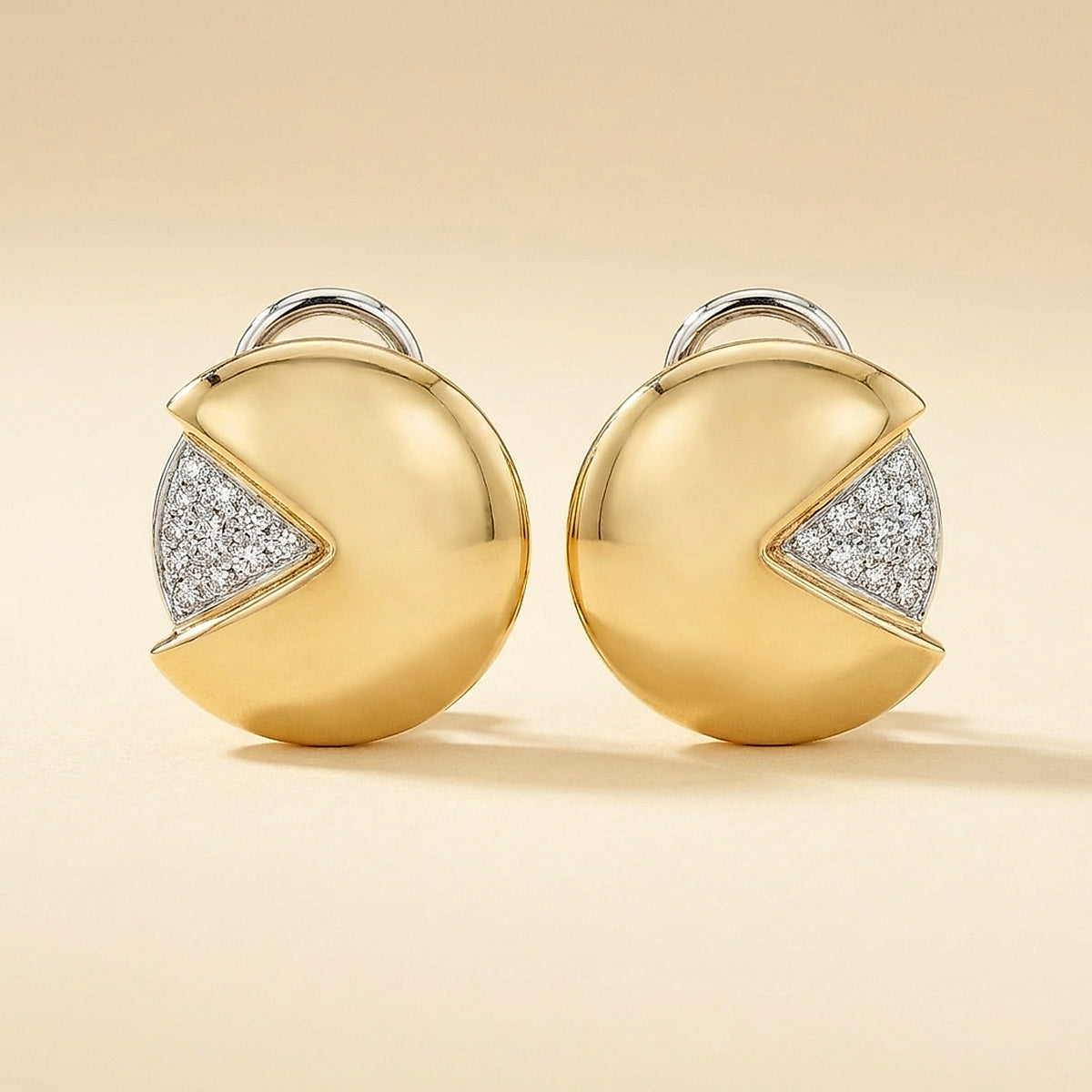 Two-Tone 18K Gold Pave Diamond Disc Earrings
