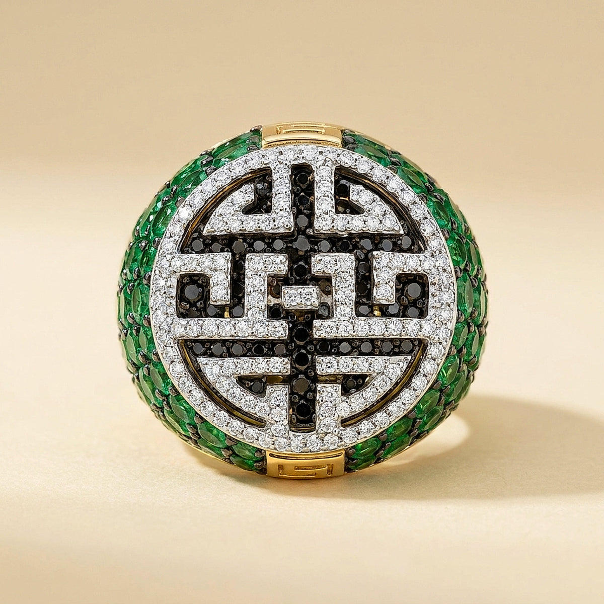 18K Yellow Gold Tsavorite and Diamond Cocktail Ring