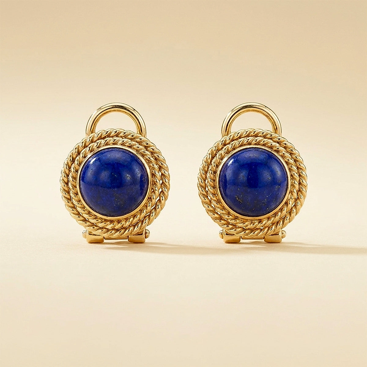 14K Yellow Gold Handmade Lapis Earrings