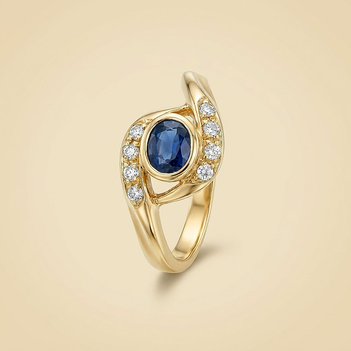 14K Yellow Gold Sapphire and Diamond Bypass Ring