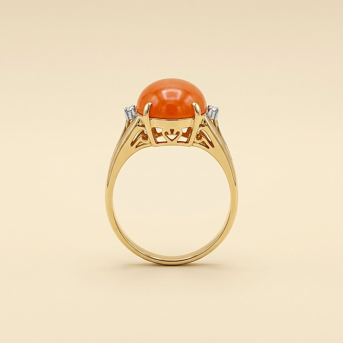 14K Yellow Gold Carnelian and Diamond Cocktail Ring