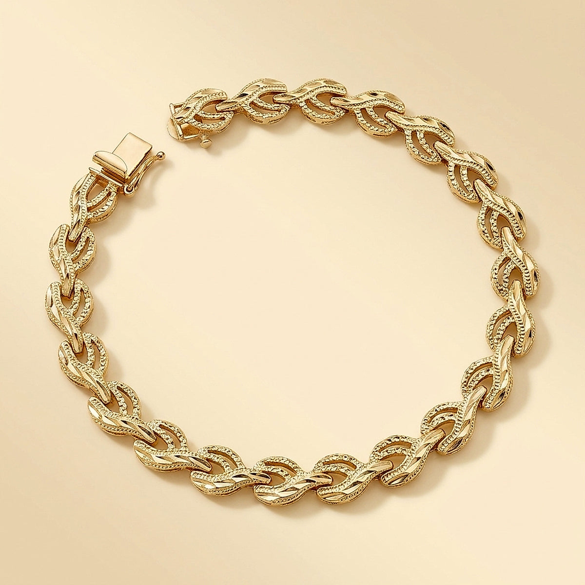 14K Yellow Gold Textured V-Link Bracelet