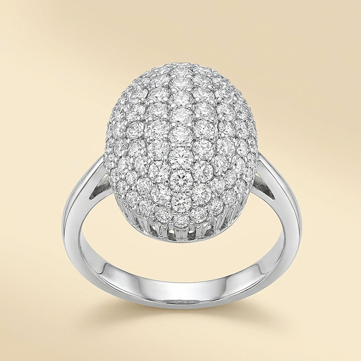 18K White Gold Pavé Diamond Oval Dome Ring