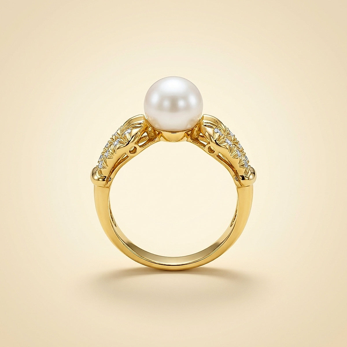 18K Yellow Gold Cultured Pearl and Diamond Cocktail Ring