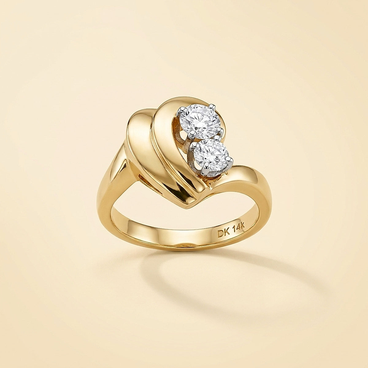 14K Yellow Gold Scrolled Two-Diamond Cocktail Ring