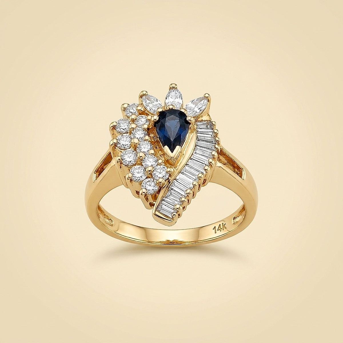 14K Yellow Gold Sapphire and Diamond Cocktail Ring