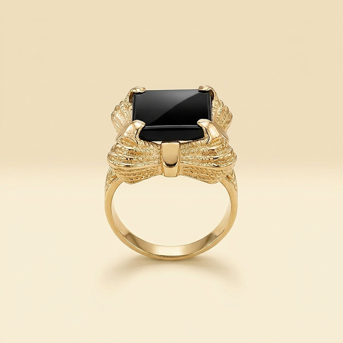 14K Yellow Gold Rectangular Onyx Ring