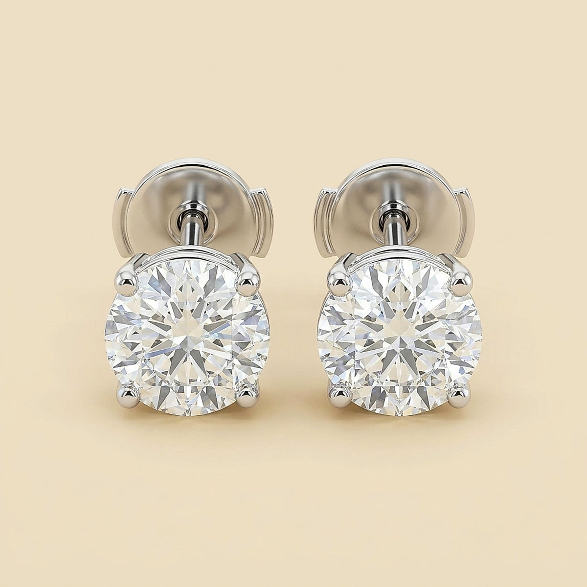 Platinum Round Brilliant Diamond Basket Stud Earrings, 1.40cts. t.w.