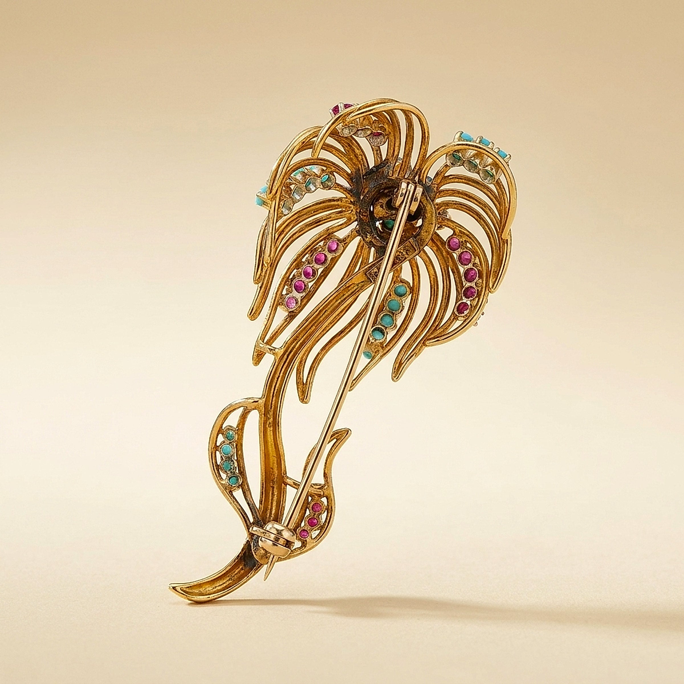 Yellow Gold Open Work Flower Pin/Brooch