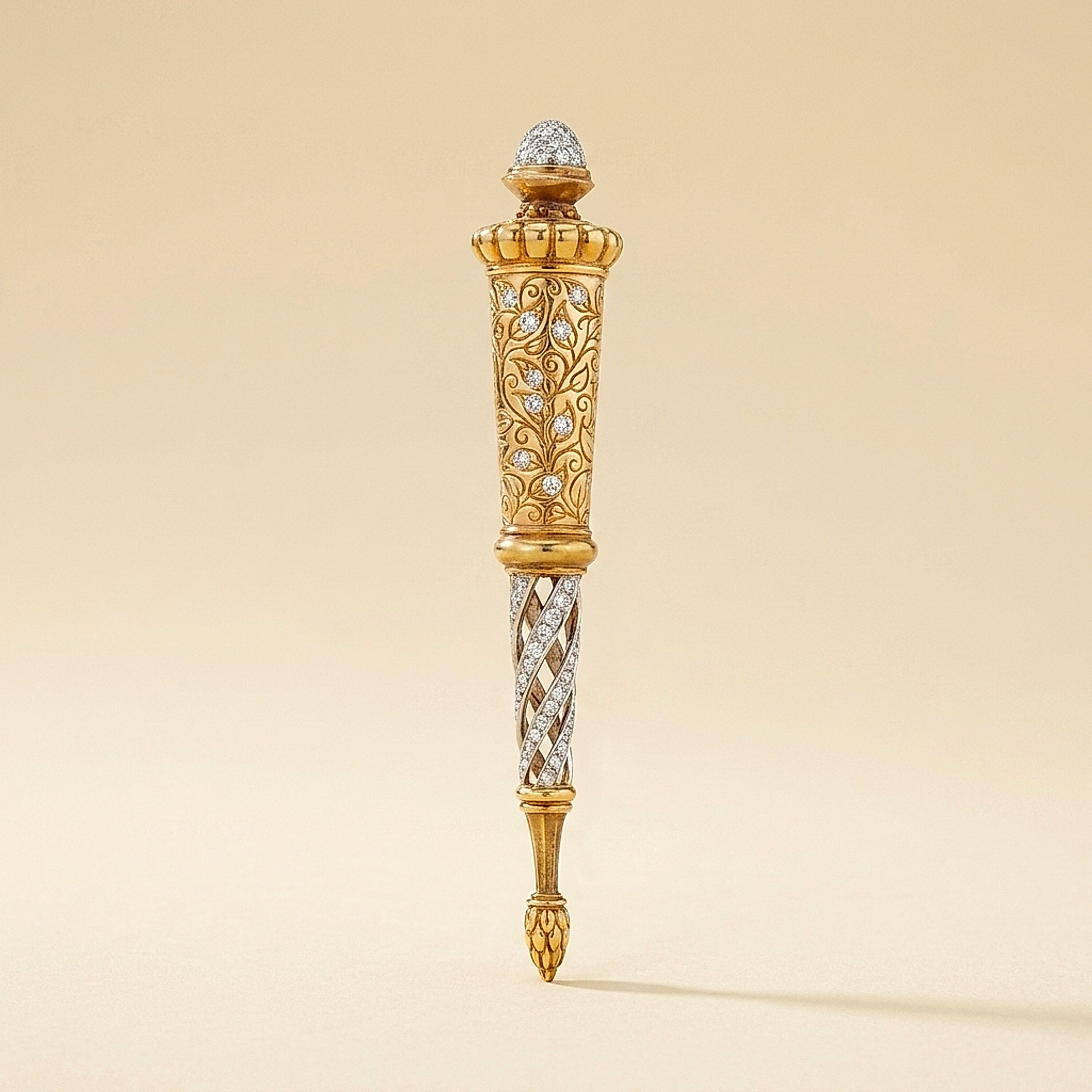 Seidengang Two-Tone 18K Gold Diamond Acorn & Floral Scroll Brooch