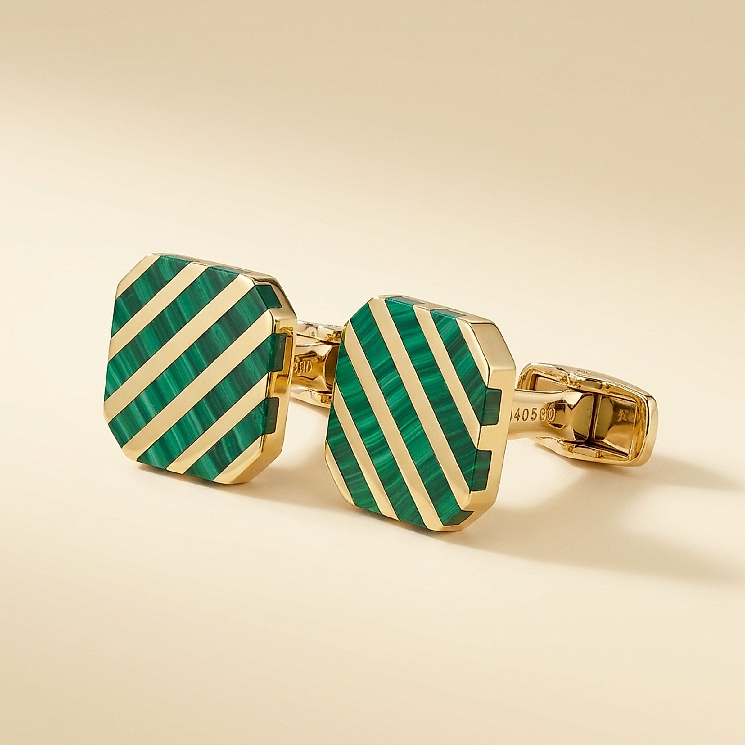 Kurt Wayne 18K Yellow Gold and Malachite Cufflinks