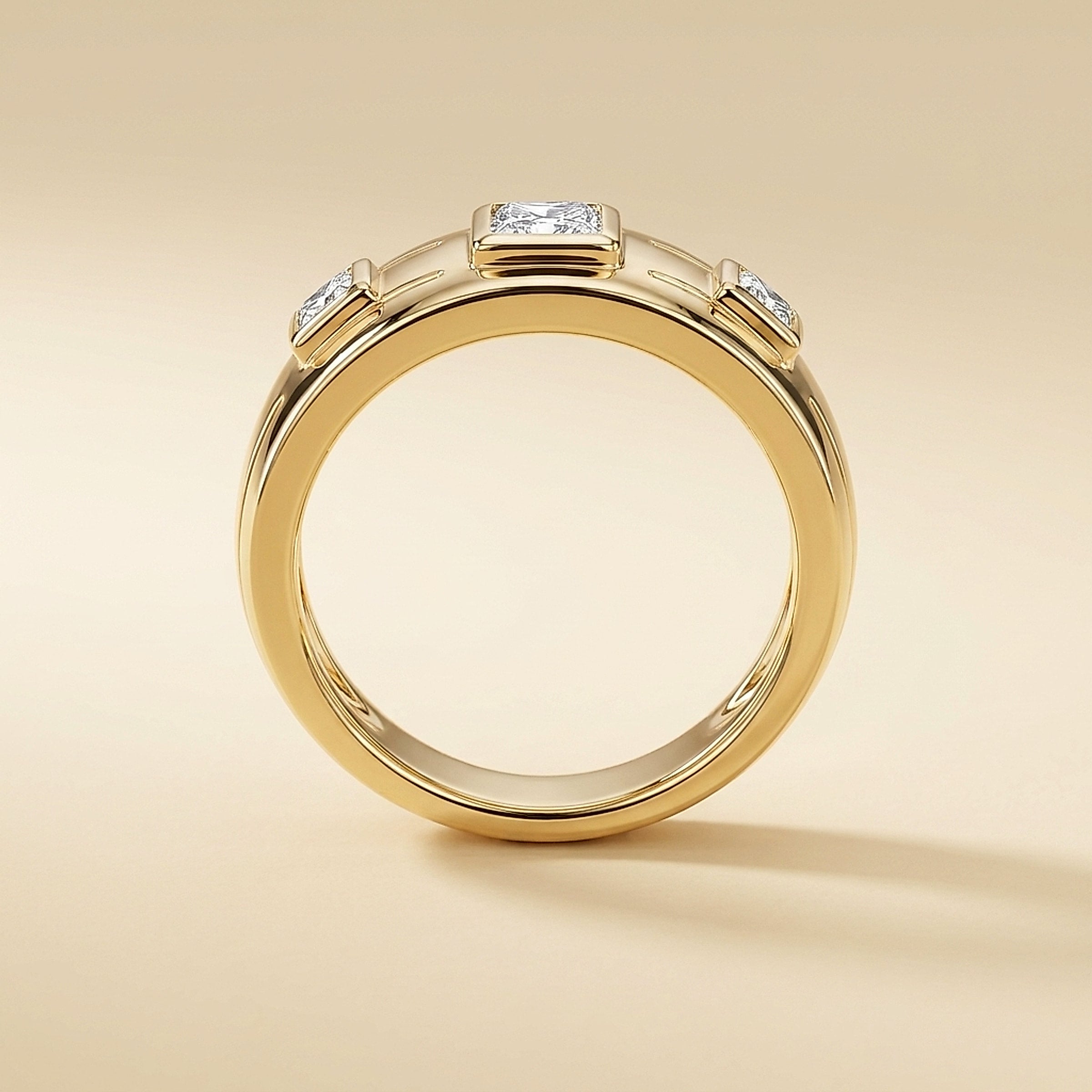 14K Yellow Gold Unisex Princess Cut Diamond Band