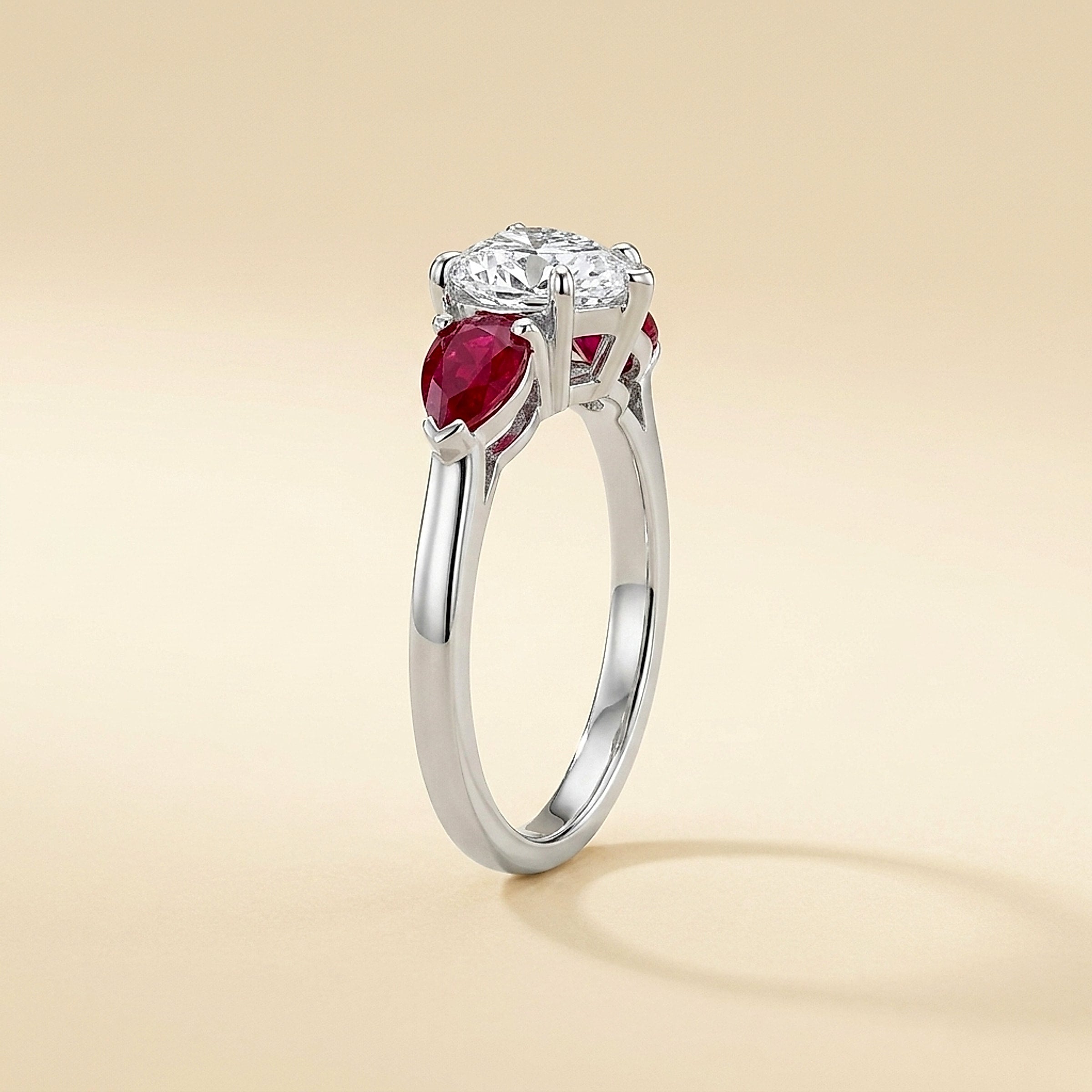 Handmade Platinum Heart Diamond and Ruby Ring