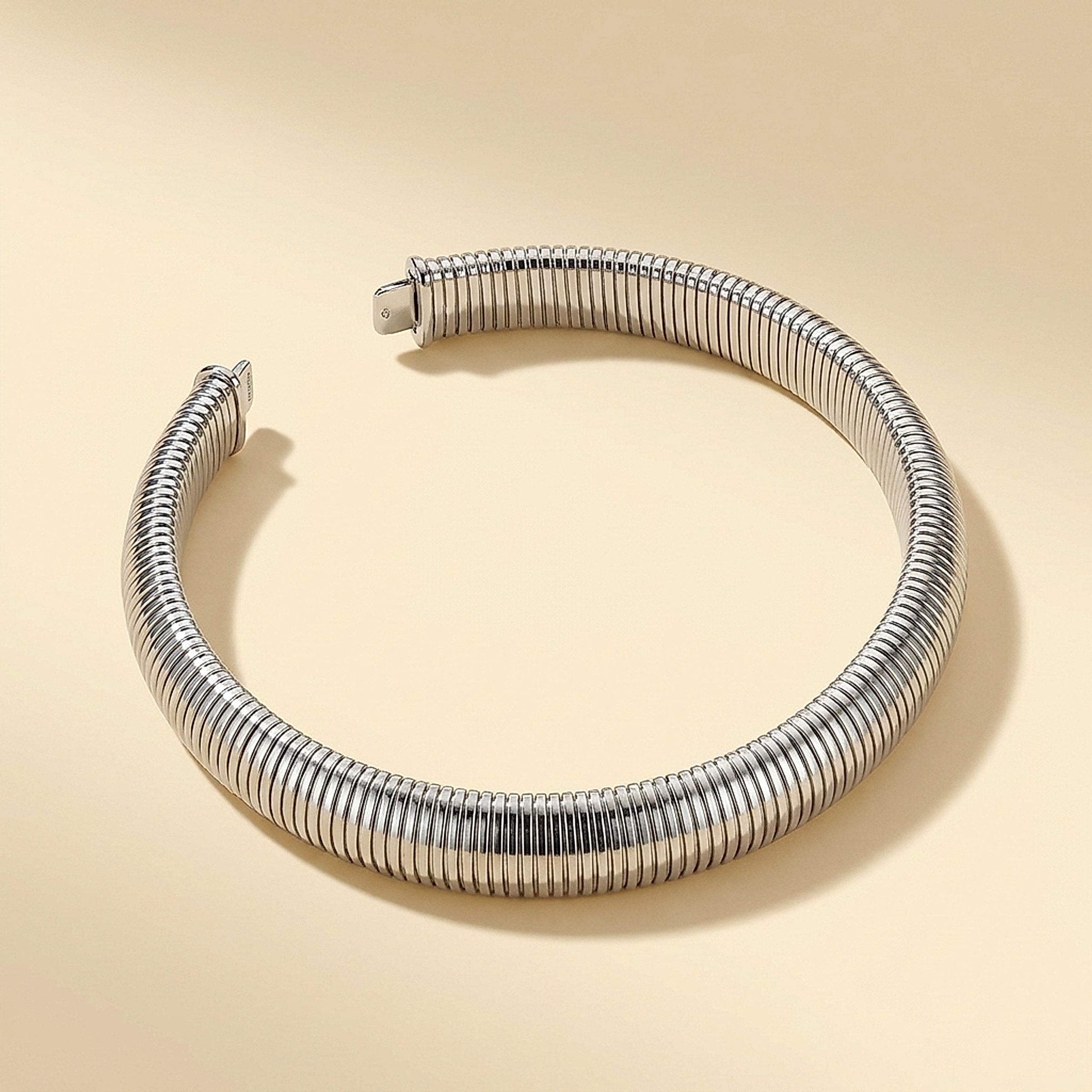 14K White Gold Handcrafted Tubogas Bracelet