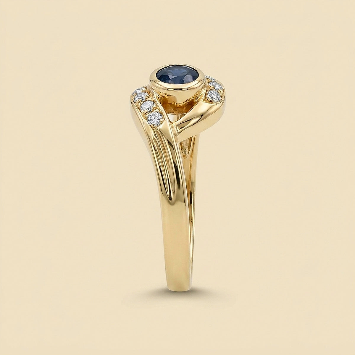 14K Yellow Gold Sapphire and Diamond Bypass Ring