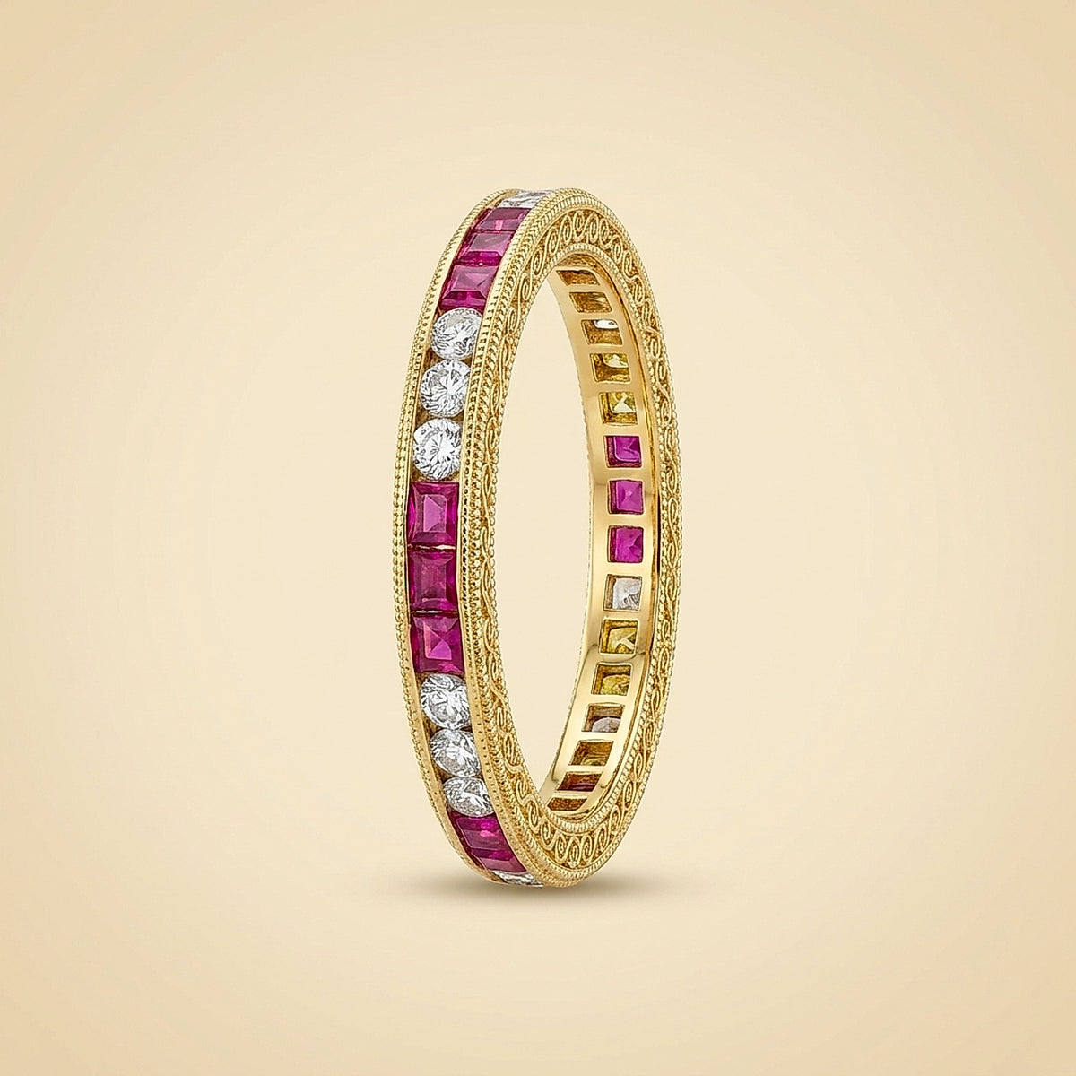 18K Yellow Gold Ruby and Diamond Band Ring