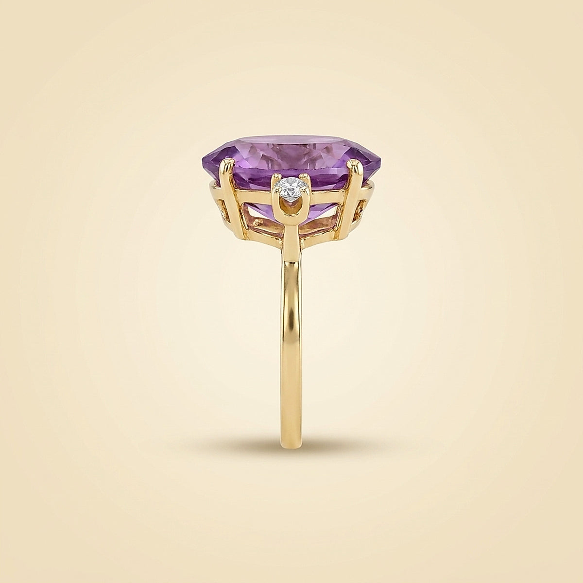 14K Yellow Gold Amethyst and Diamond Ring