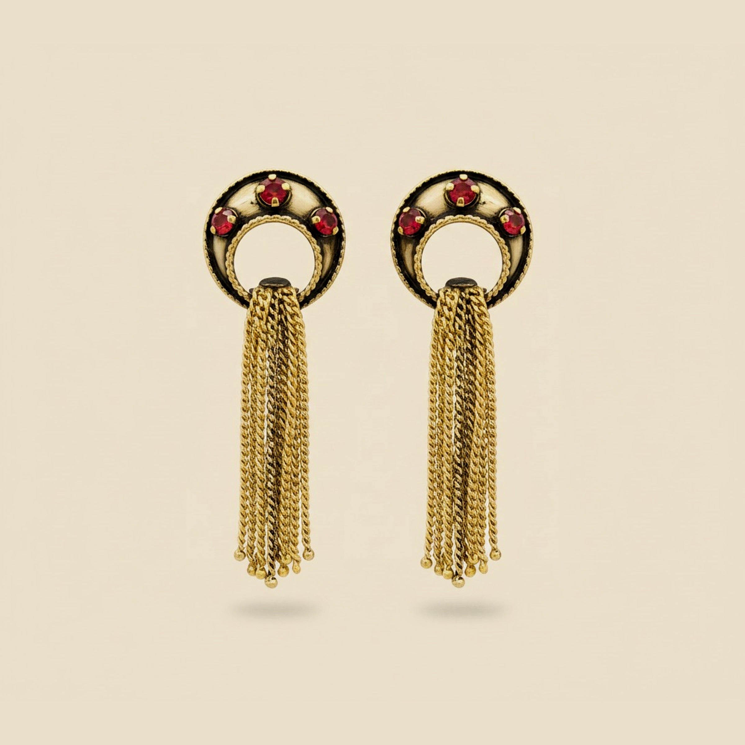 Retro Yellow Gold Ruby Door Knocker & Tassle Earrings – Empire Diamond