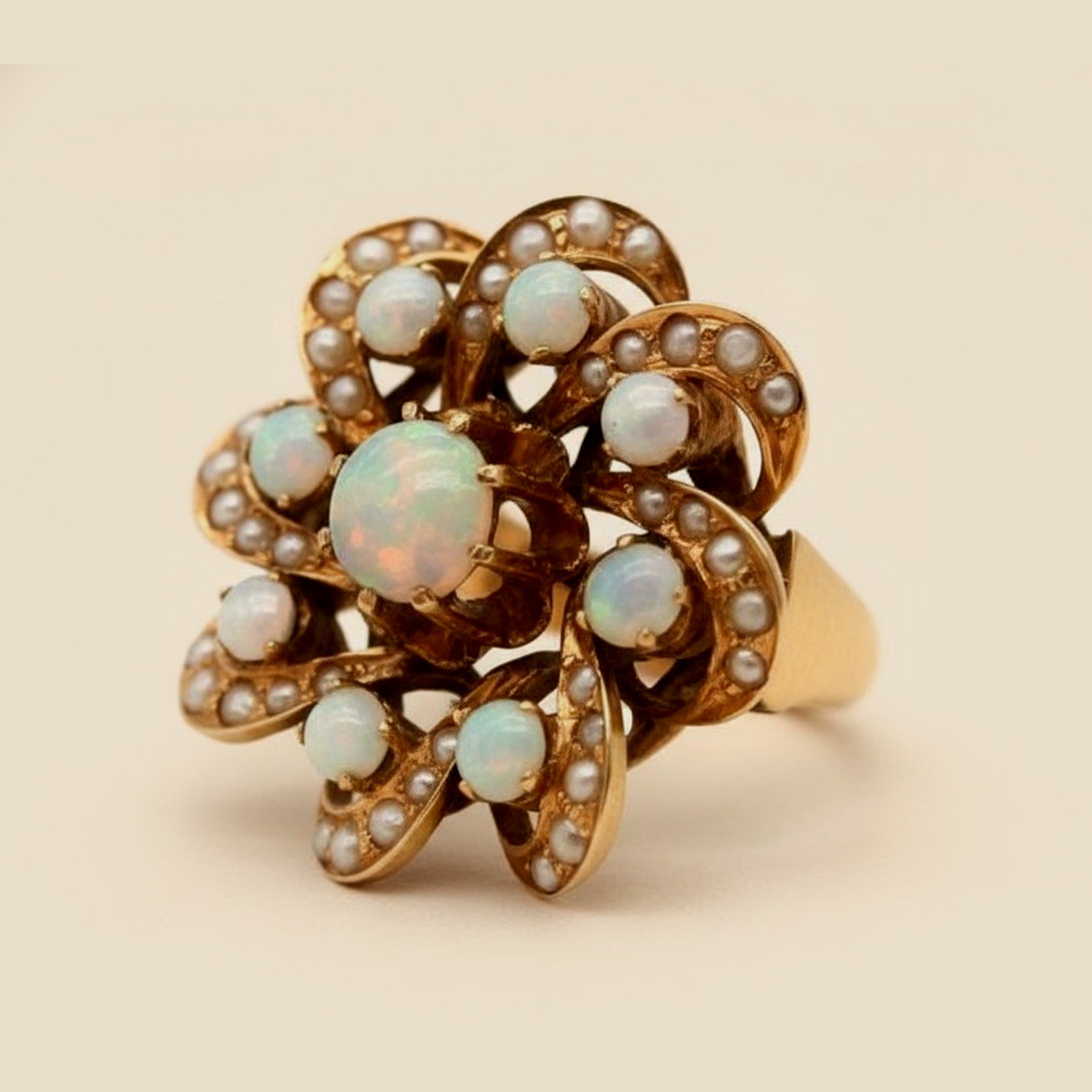 Rose Gold Opal & Seed Pearl Pinwheel Ring