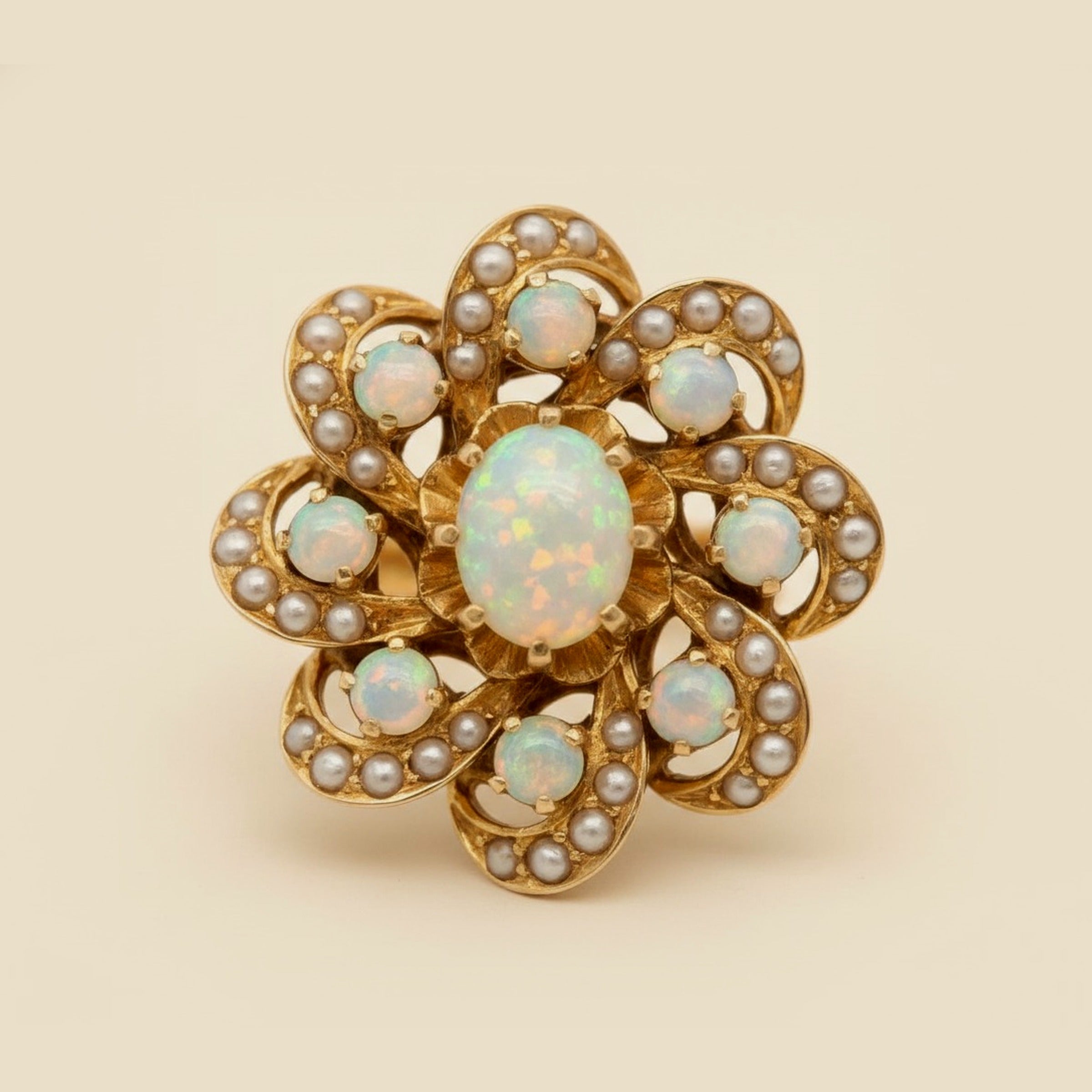Rose Gold Opal & Seed Pearl Pinwheel Ring