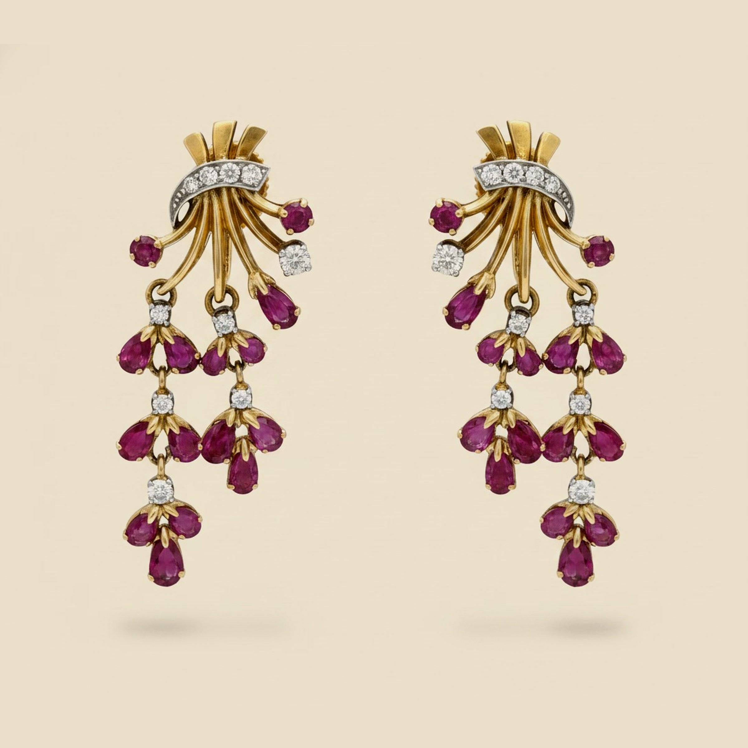 Rose Gold Ruby & Diamond Dangling Earrings