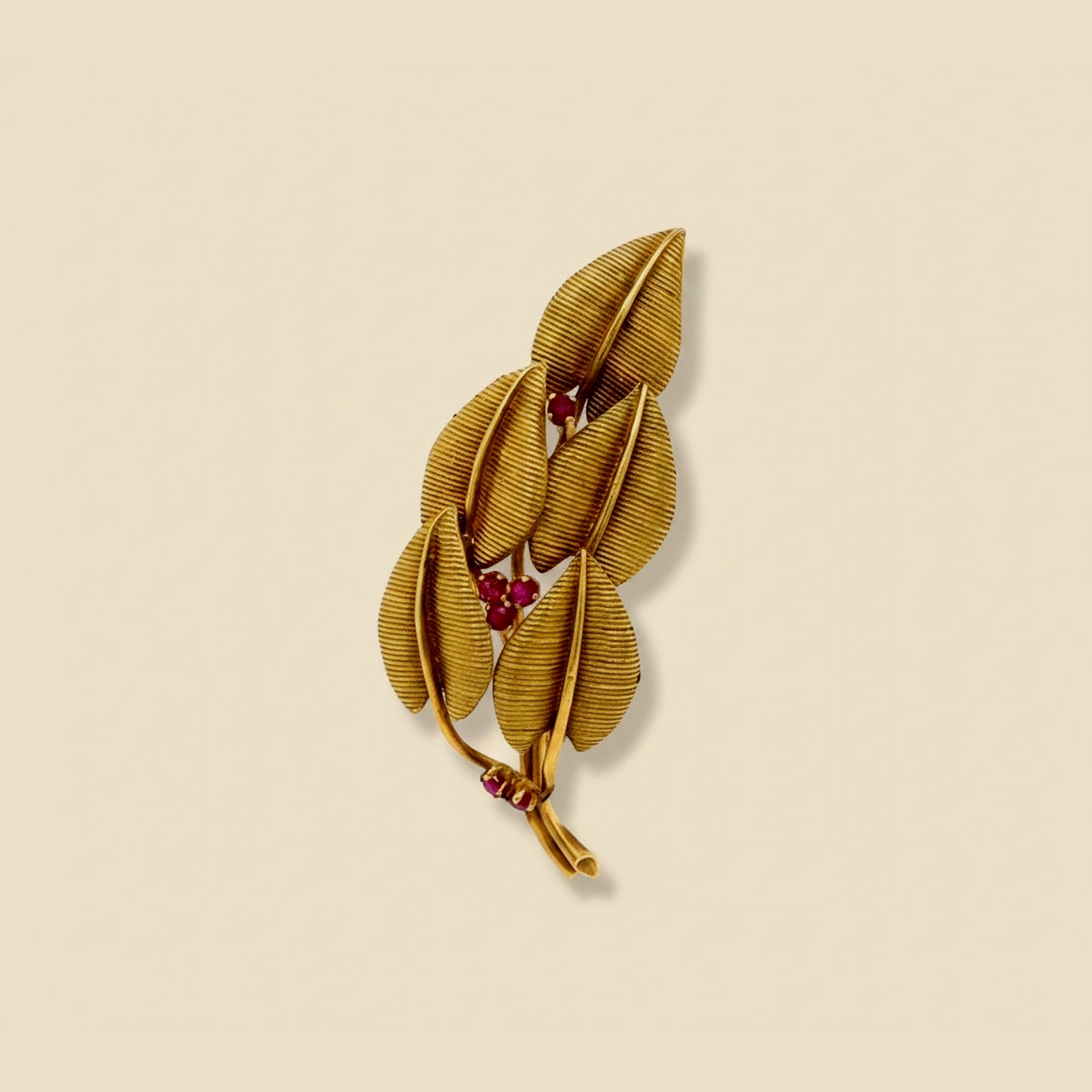 Tiffany & Co. 18k yellow gold ruby flower pin