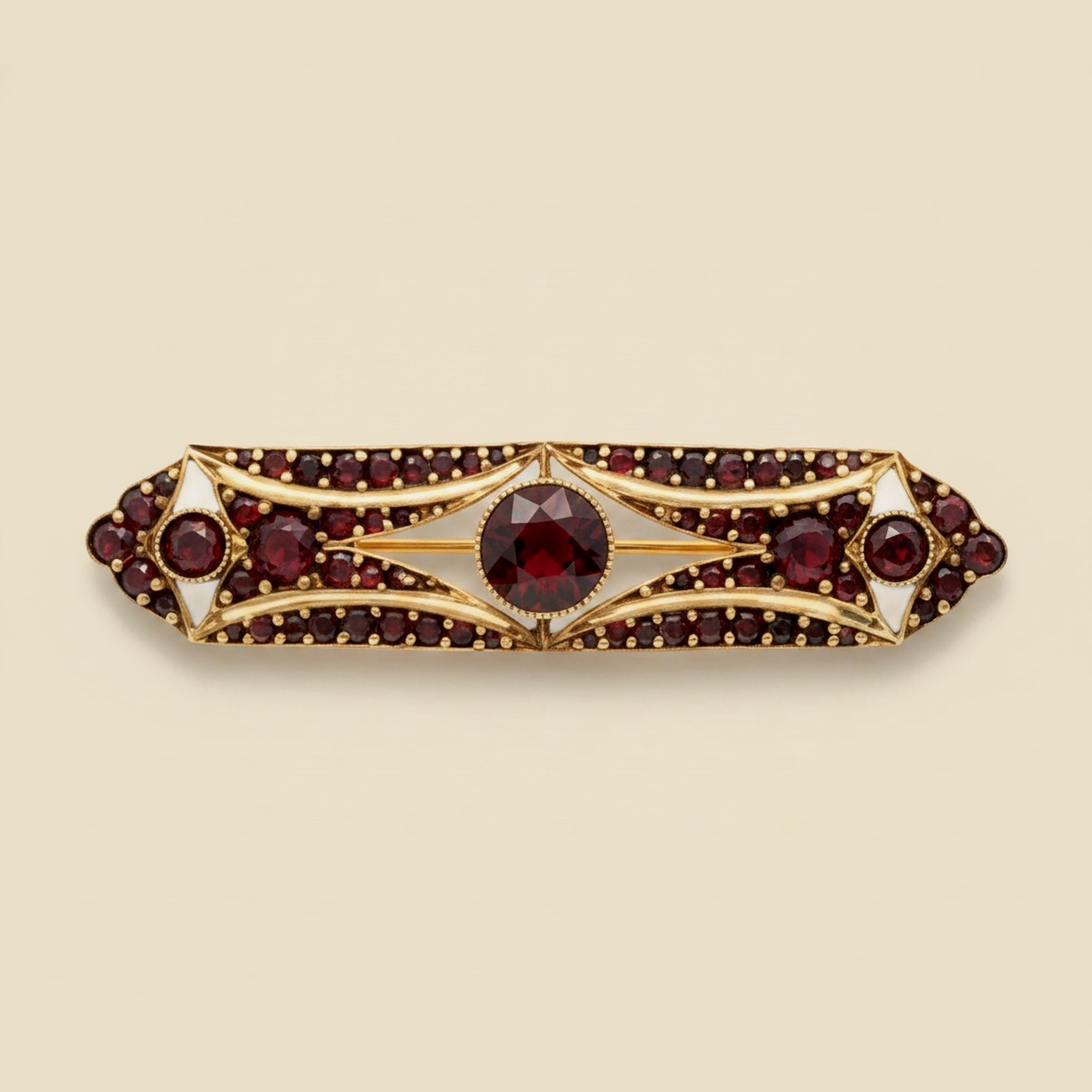 Victorian Yellow Gold Garnet Bar Pin
