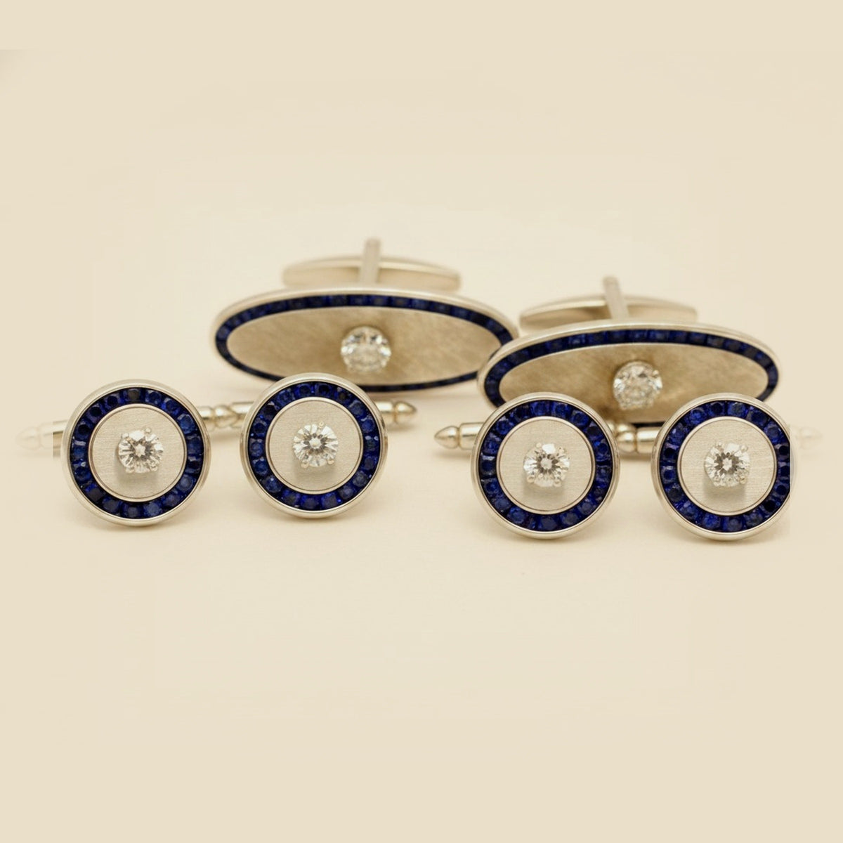 Lucien Piccard White Gold Diamond & Sapphire Men's Dress Set