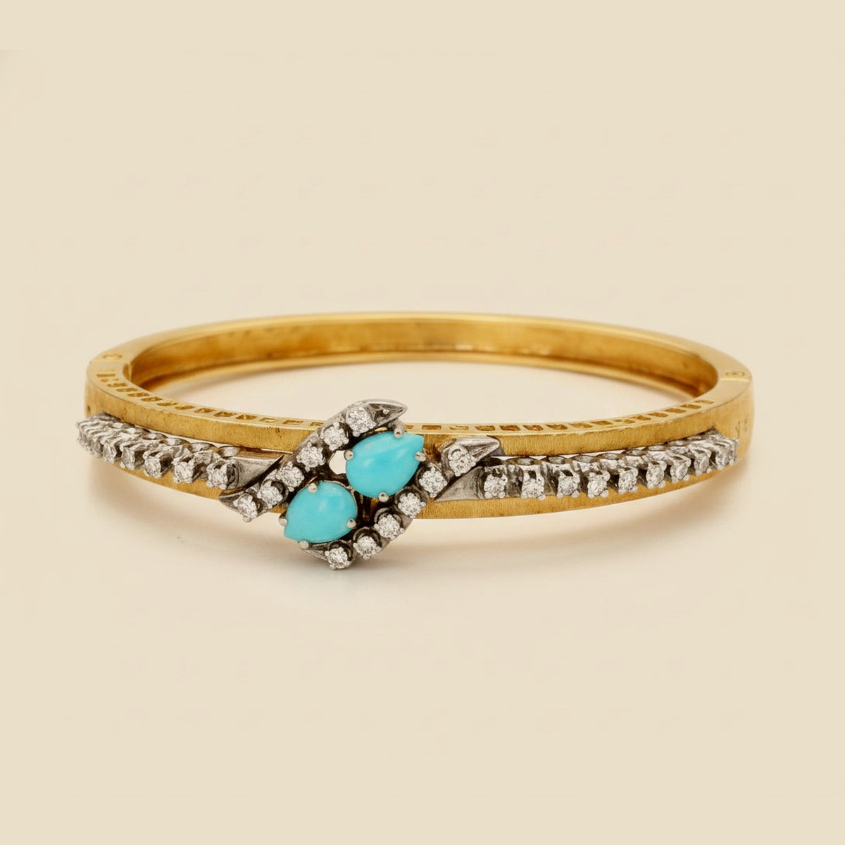 Yellow Gold Opal & Diamond Bangle Bracelet