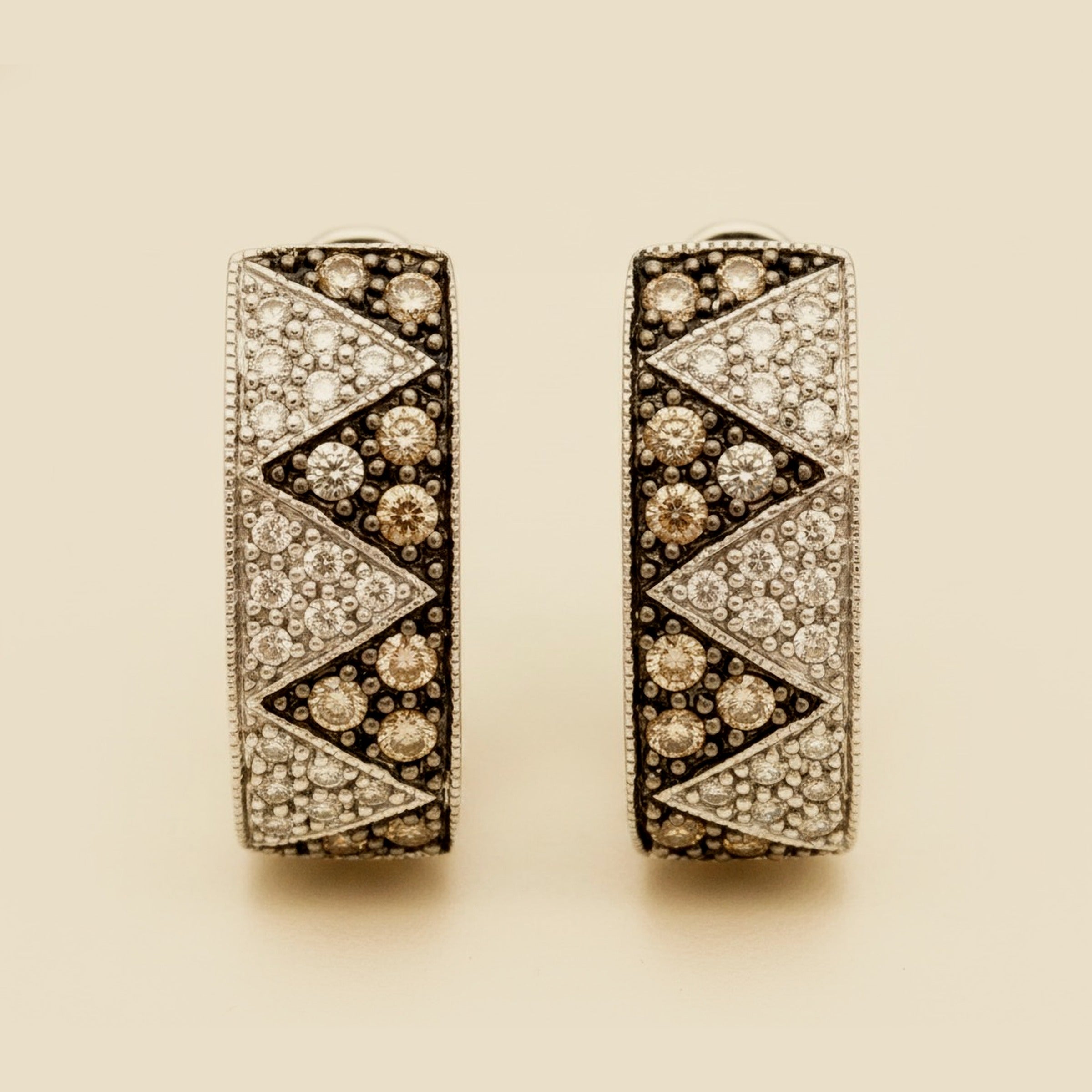 White Gold Black/White Diamond J Hoop Earrings