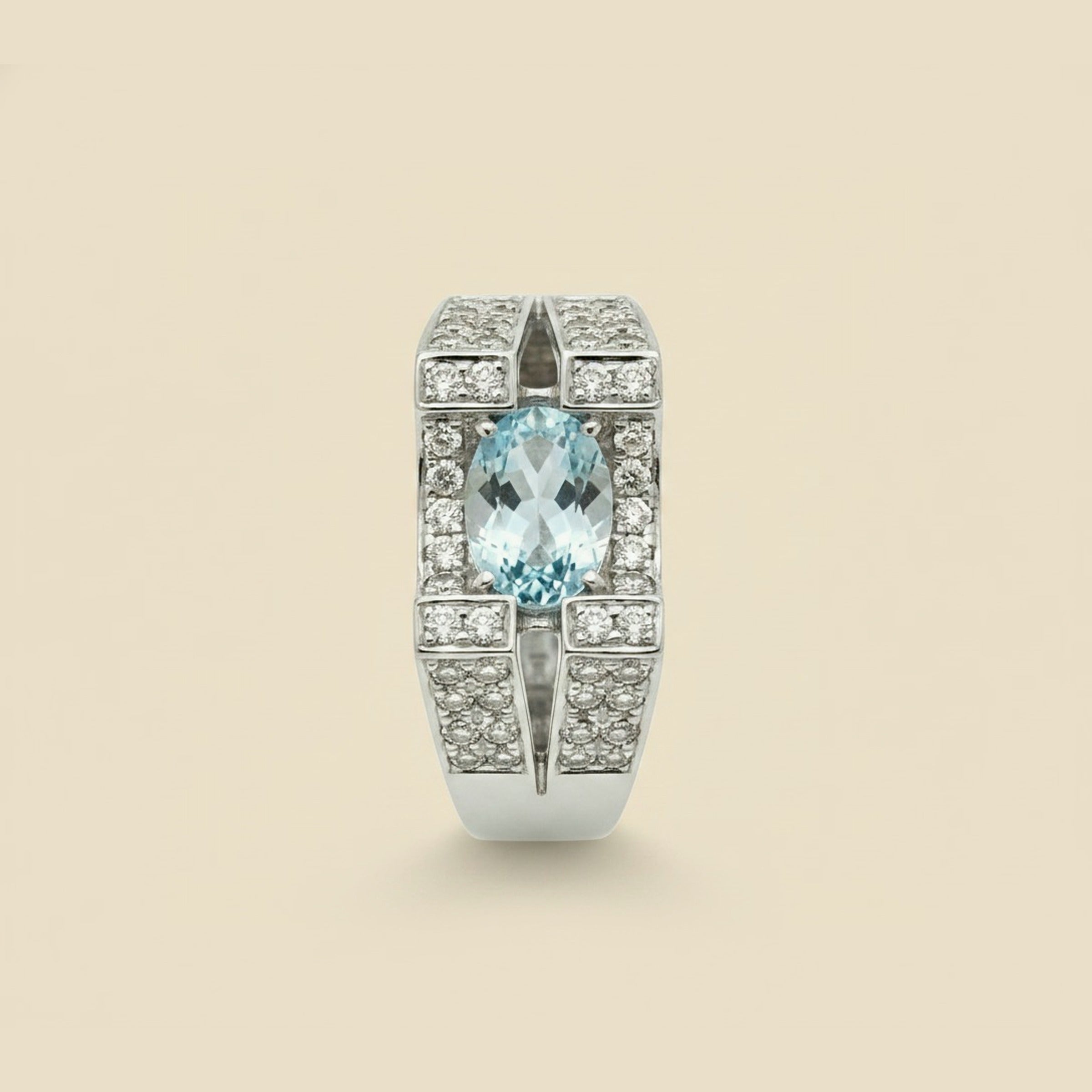 White Gold Blue Topaz and Diamond Cocktail Ring