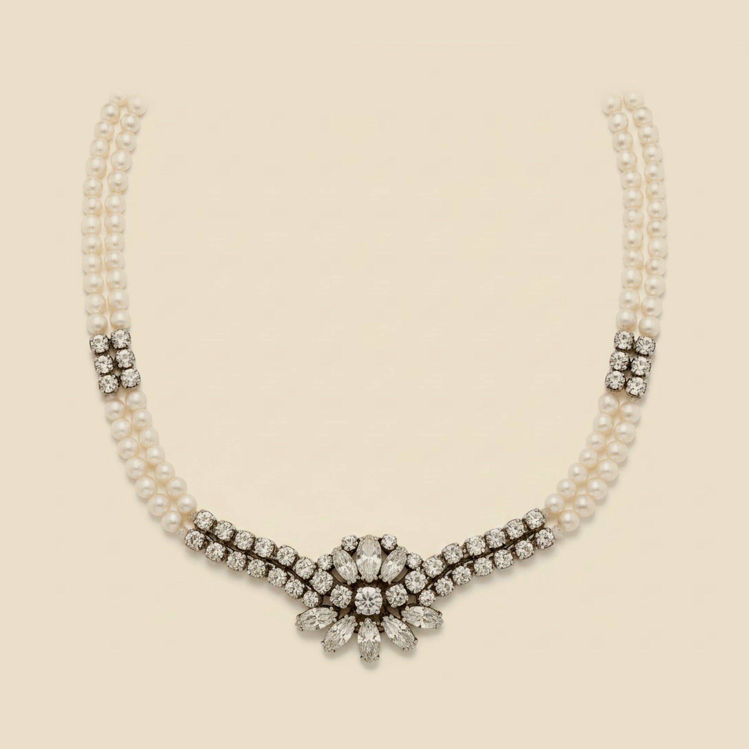White Gold Cultured Pearl & Diamond Necklace – Empire Diamond