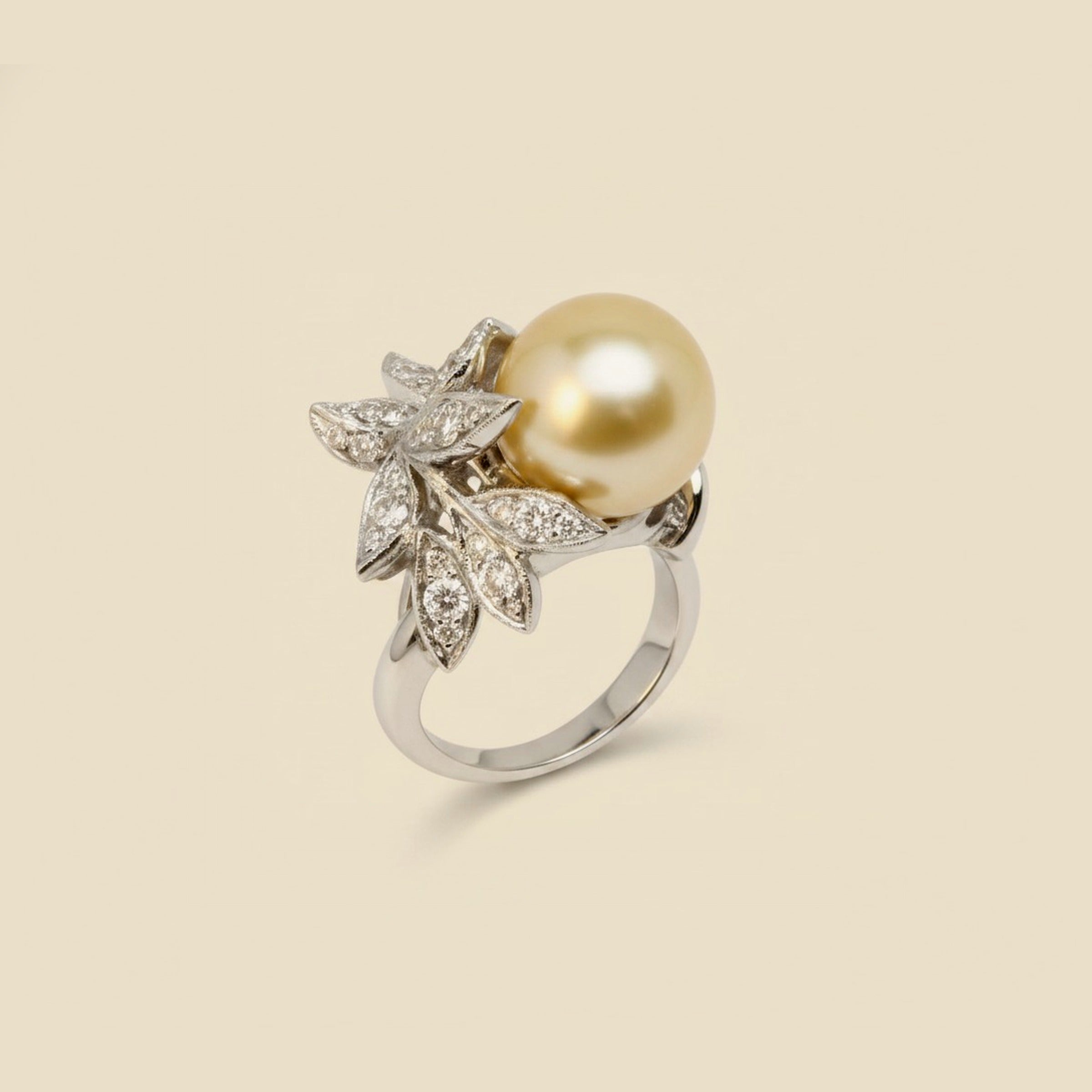 White Gold Cultured Pearl & Diamond Ring – Empire Diamond – view 2