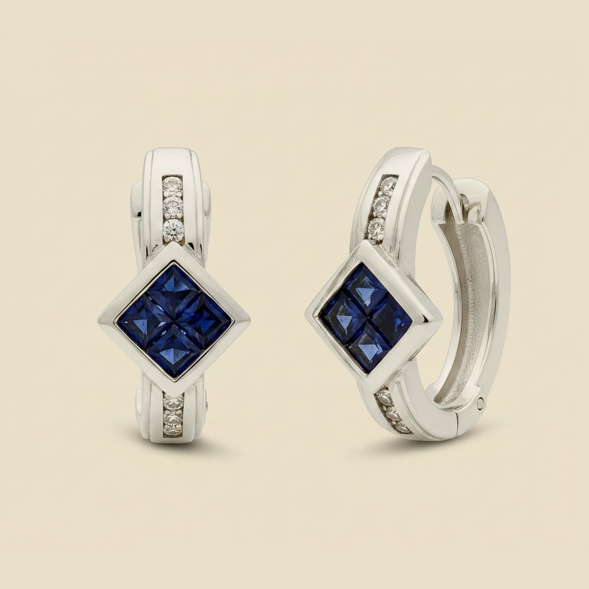 White Gold Diamond and Sapphire Earrings