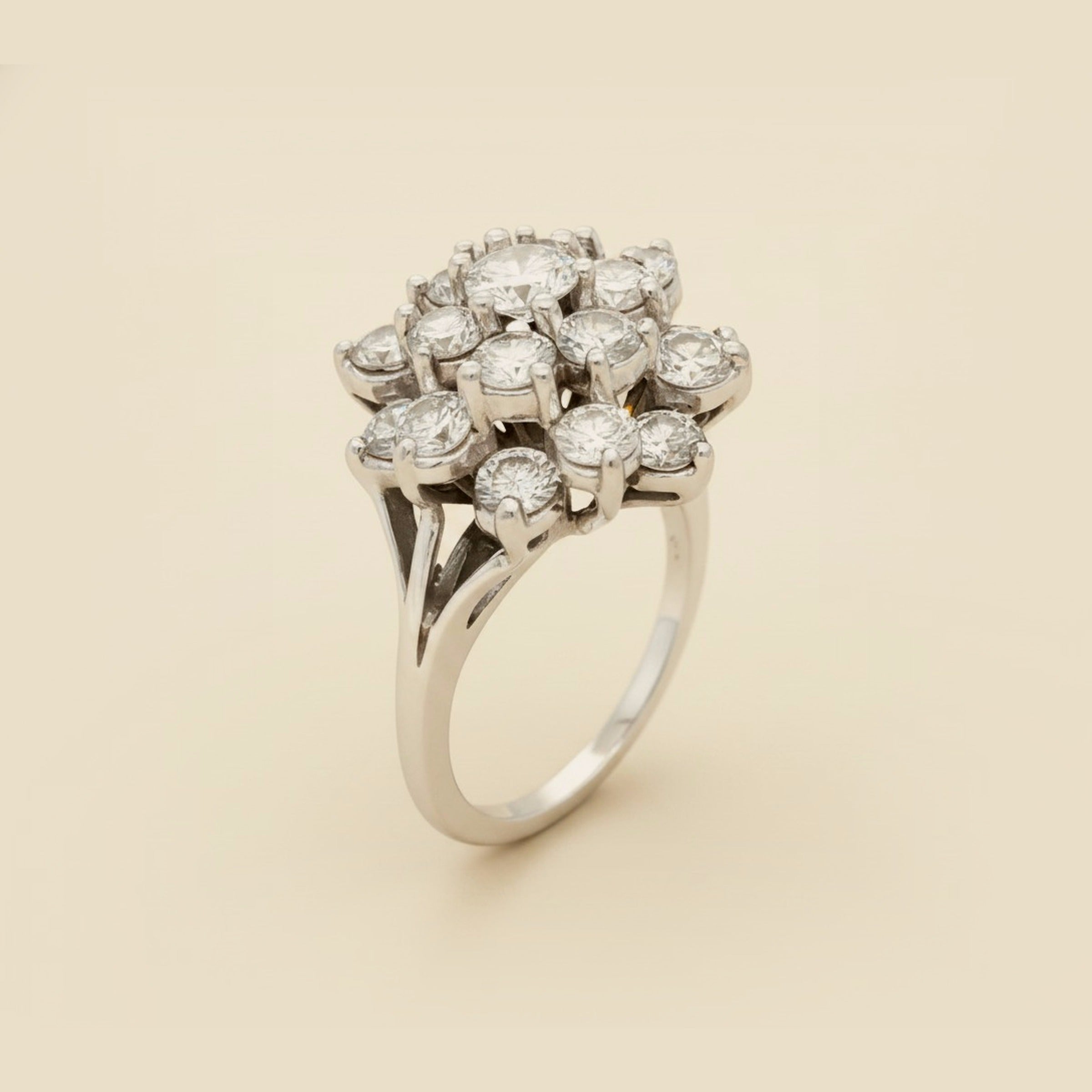 White Gold Diamond Cluster Cocktail Ring