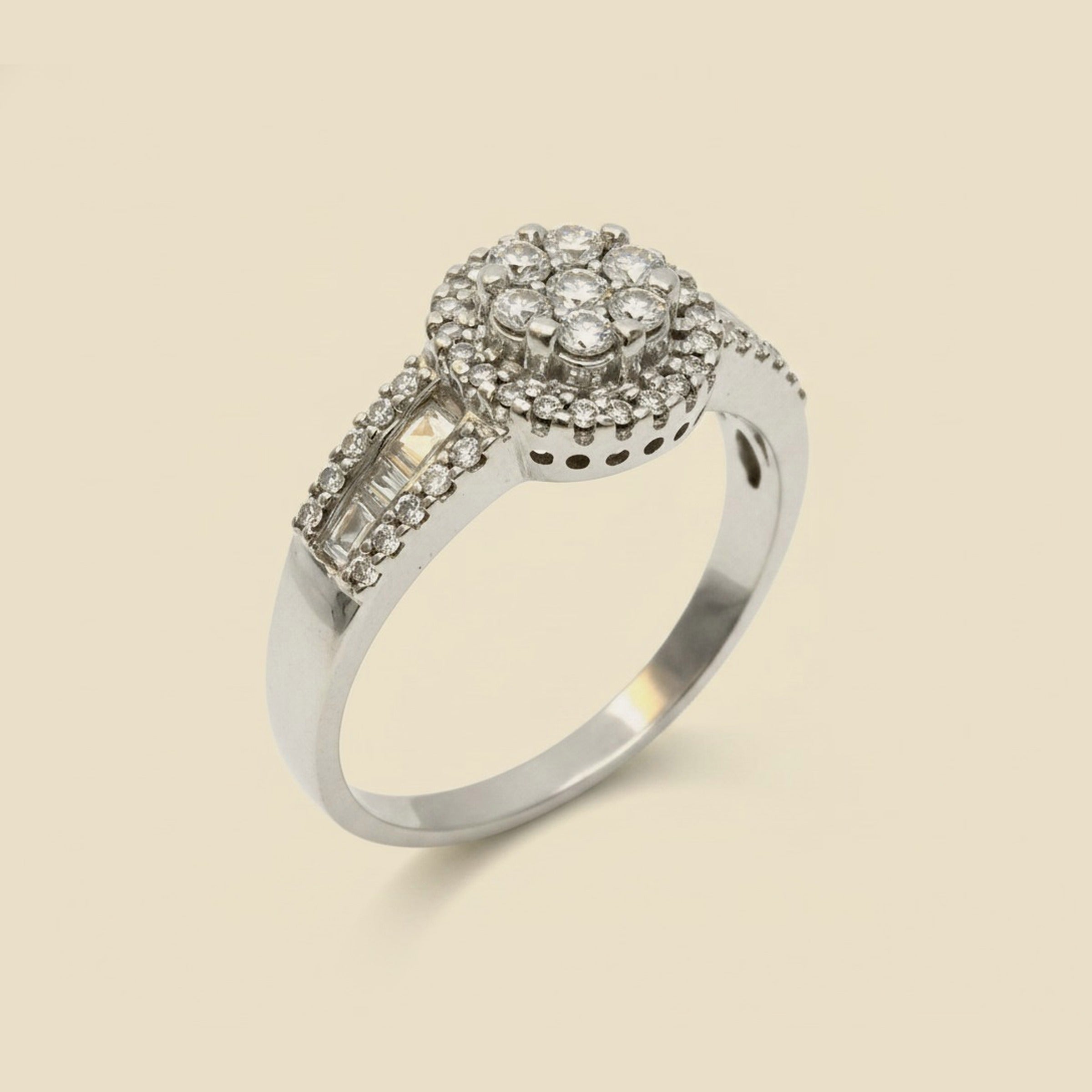 White Gold Diamond Cluster Engagement Ring
