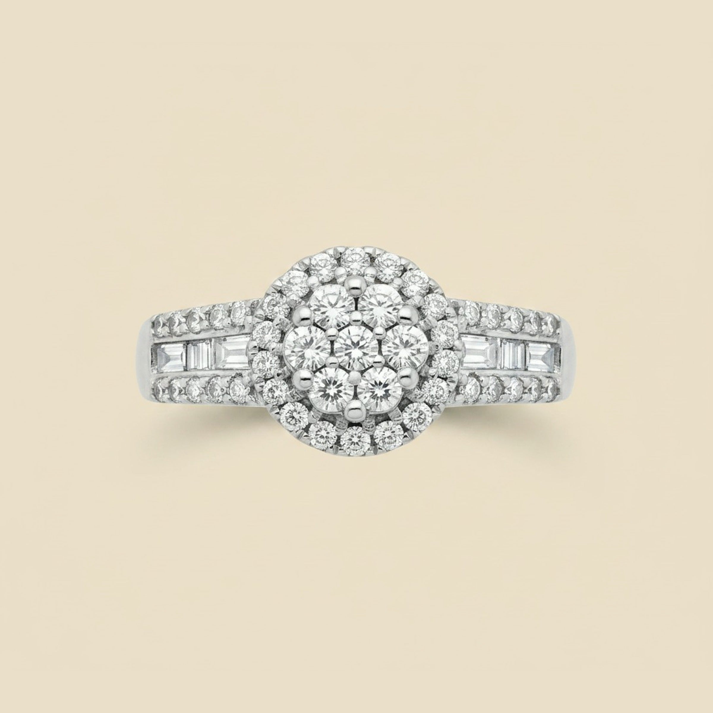 White Gold Diamond Cluster Engagement Ring
